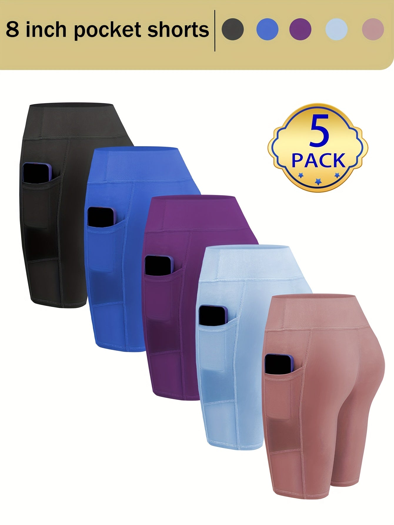 Women'S 5pcs High-Waisted Athletic Shorts Set