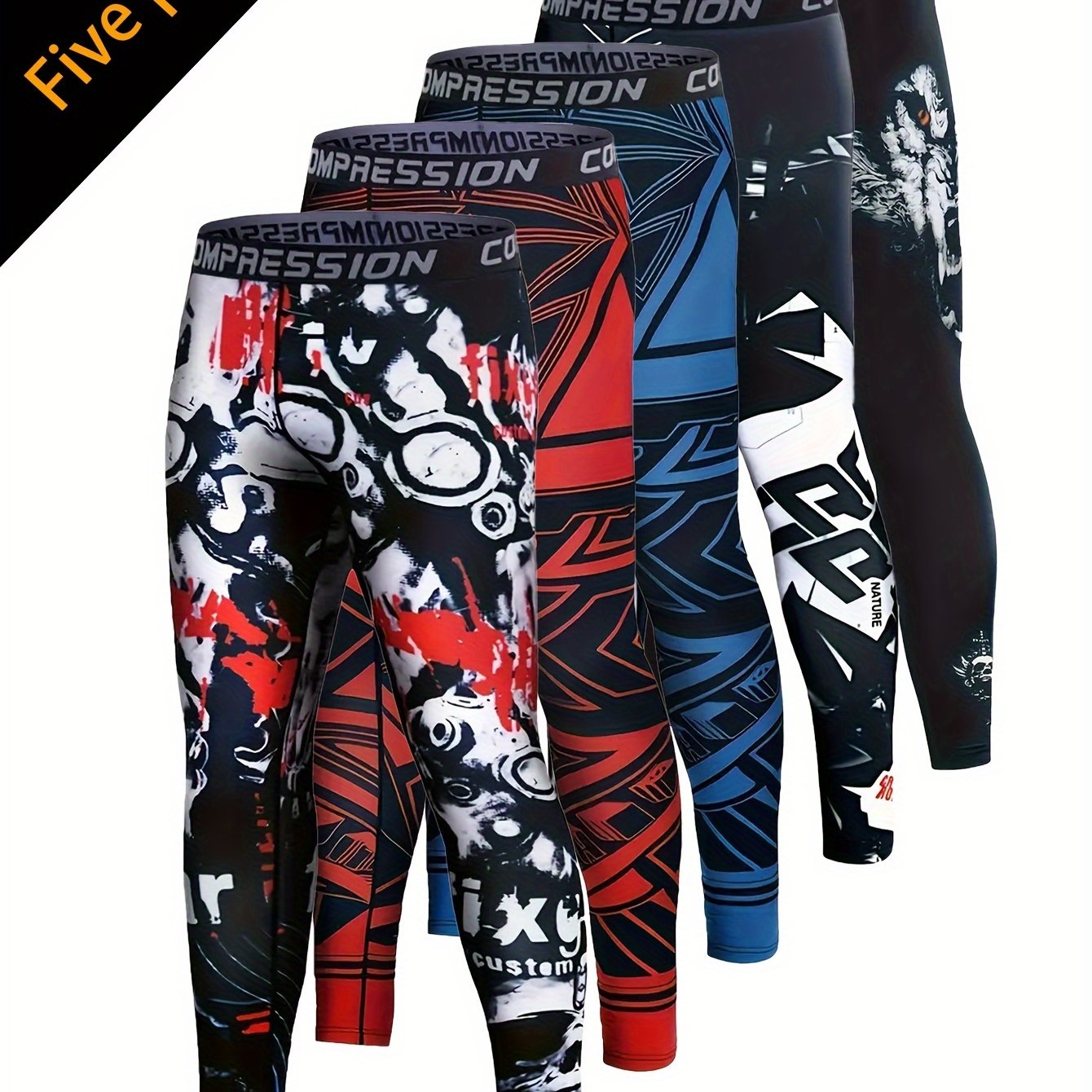 5pcs Men's Camo Compression Leggings -