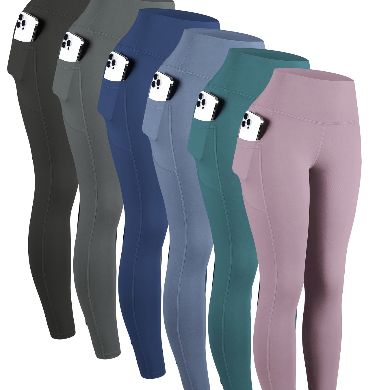 6pcs High Waisted Yoga Leggings With Pockets For Women