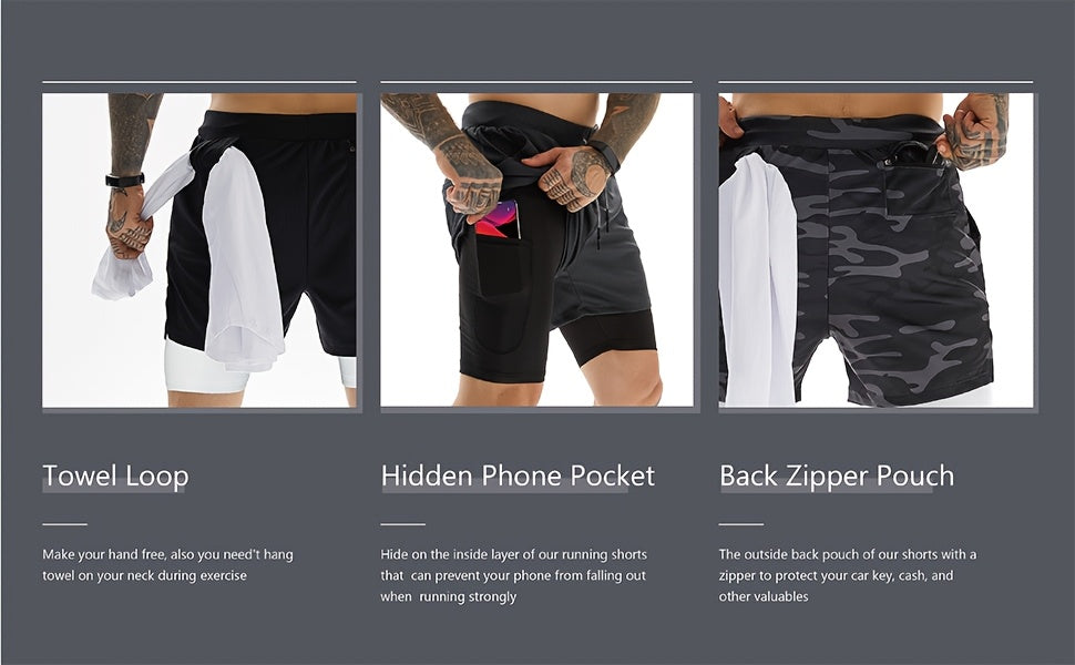 4pcs 2-in-1 High Stretch Men's Shorts