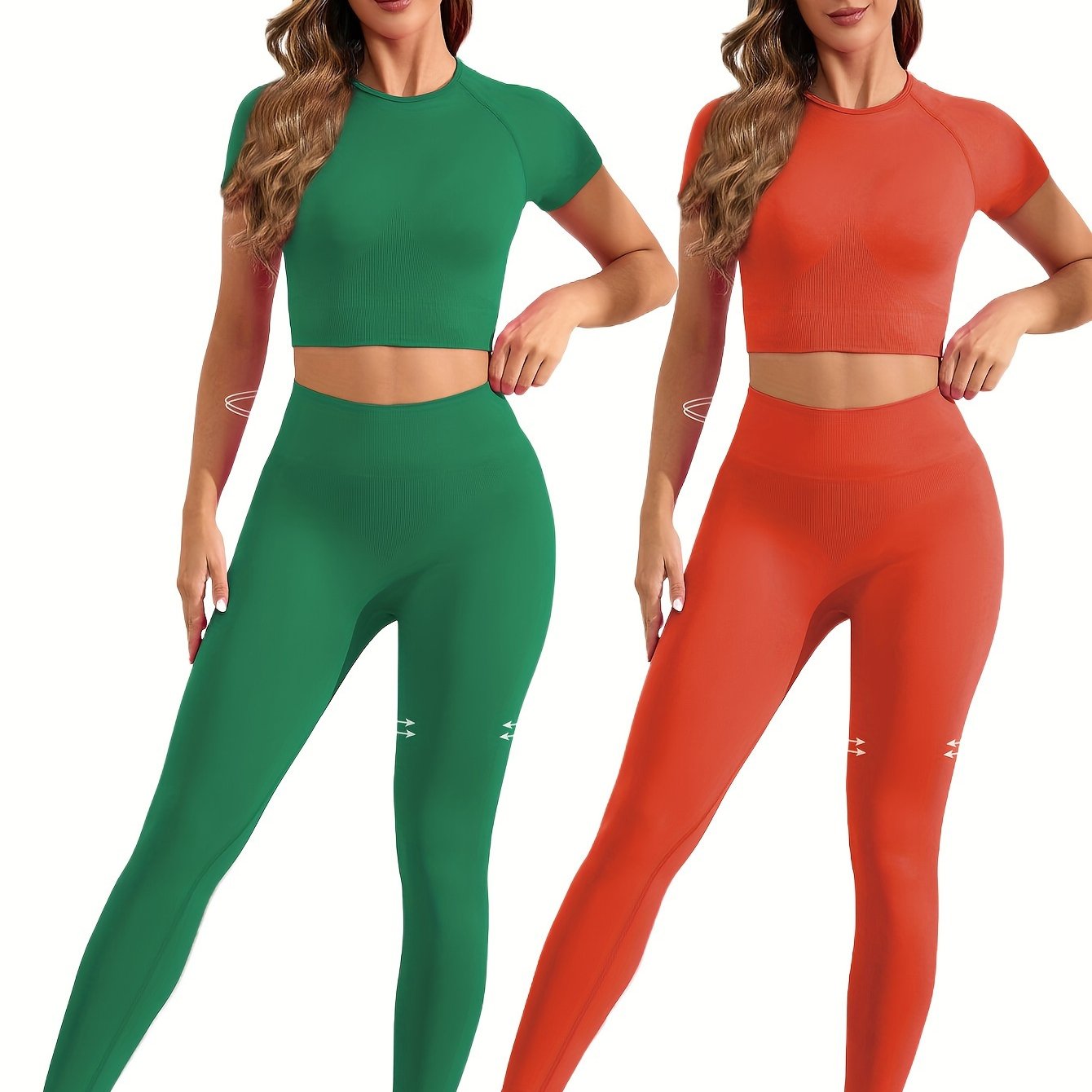 2 sets of seamless nylon stretch yoga fitness short-sleeved shirt and slim hip running leggings suit
