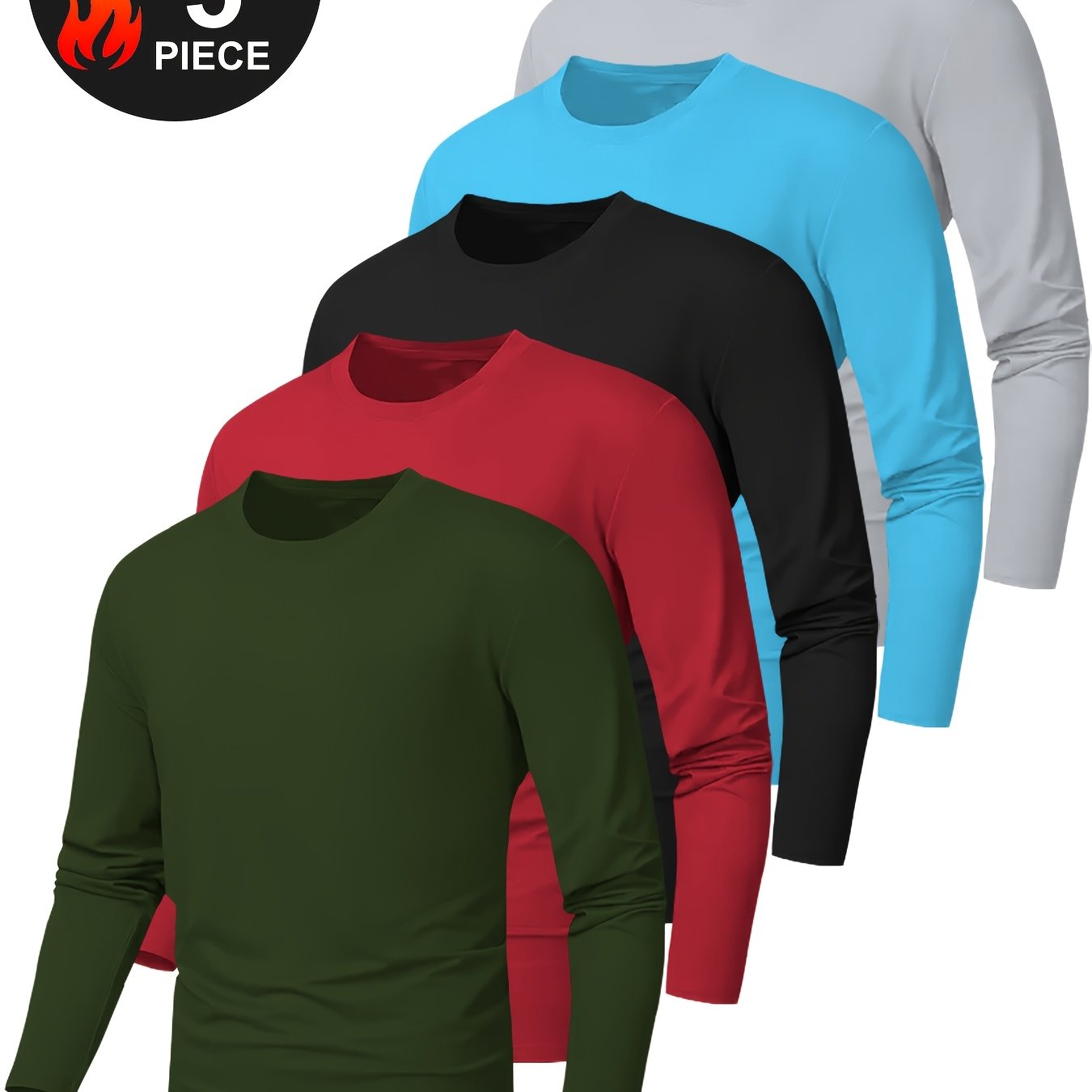 5pcs Men's Premium Quick-Dry Long Sleeve Athletic T-Shirts