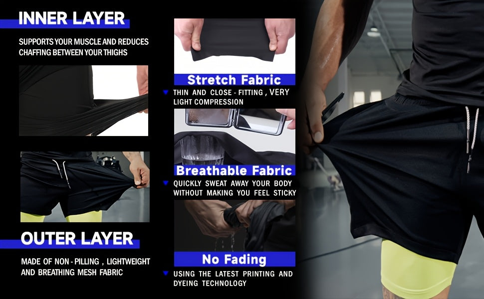 4pcs 2-in-1 High Stretch Men's Shorts