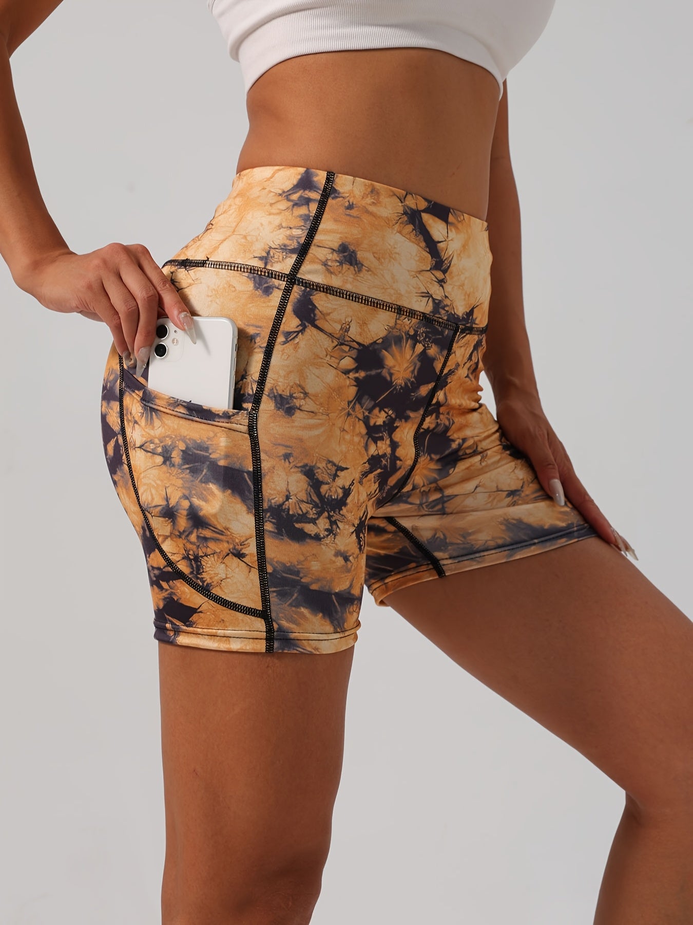 Yoga Shorts Set With Elastic Waist And Pockets Polyester