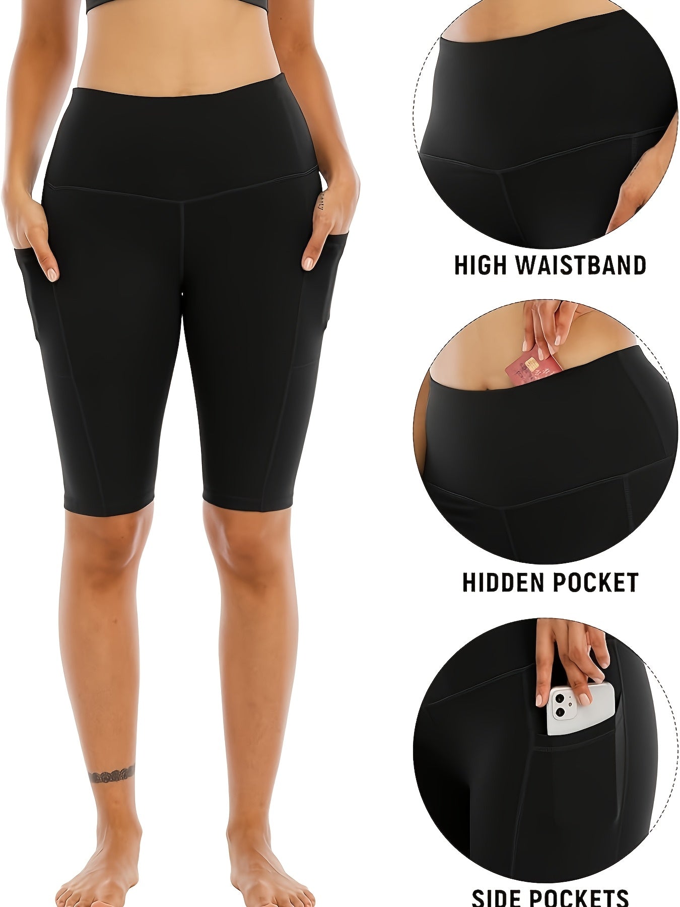 4pcs Women's High-Waisted Yoga Shorts with Side Pockets