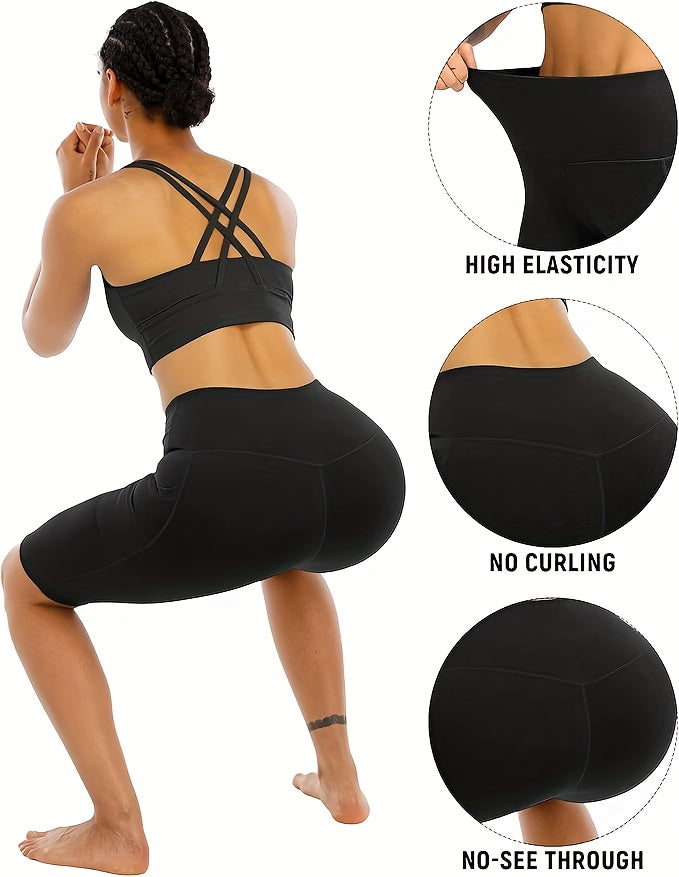 4pcs Women's High-Waisted Yoga Shorts with Side Pockets