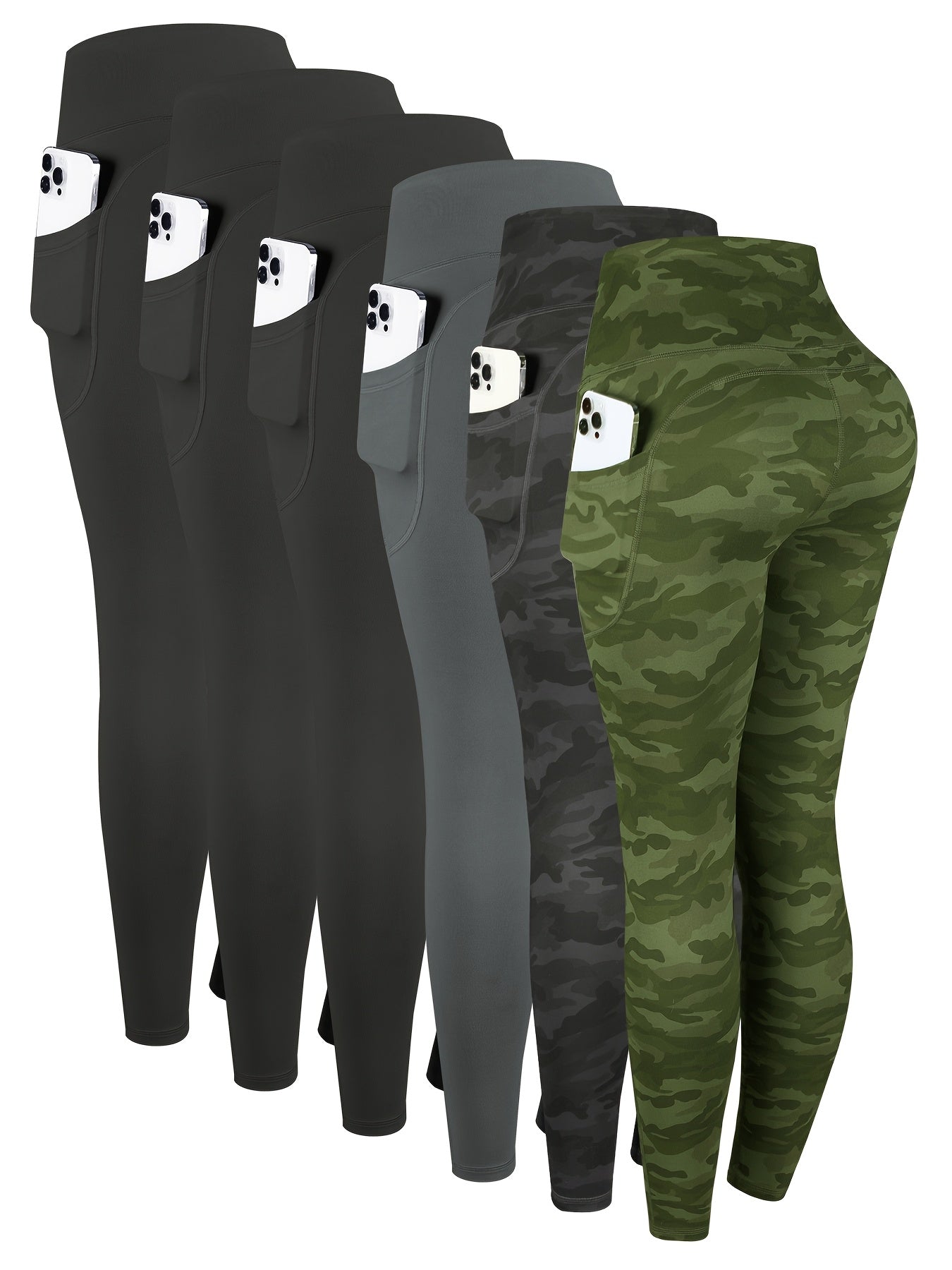 6pcs High Waisted Yoga Leggings With Pockets For Women