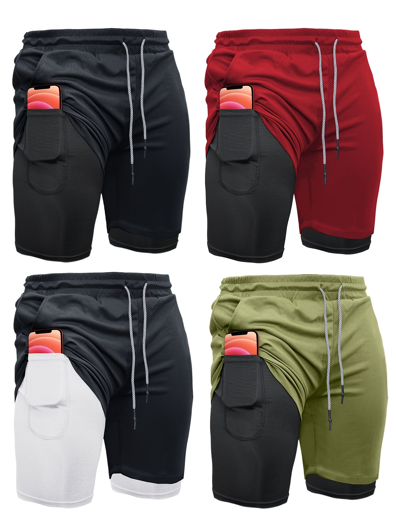 4pcs 2-in-1 High Stretch Men's Shorts