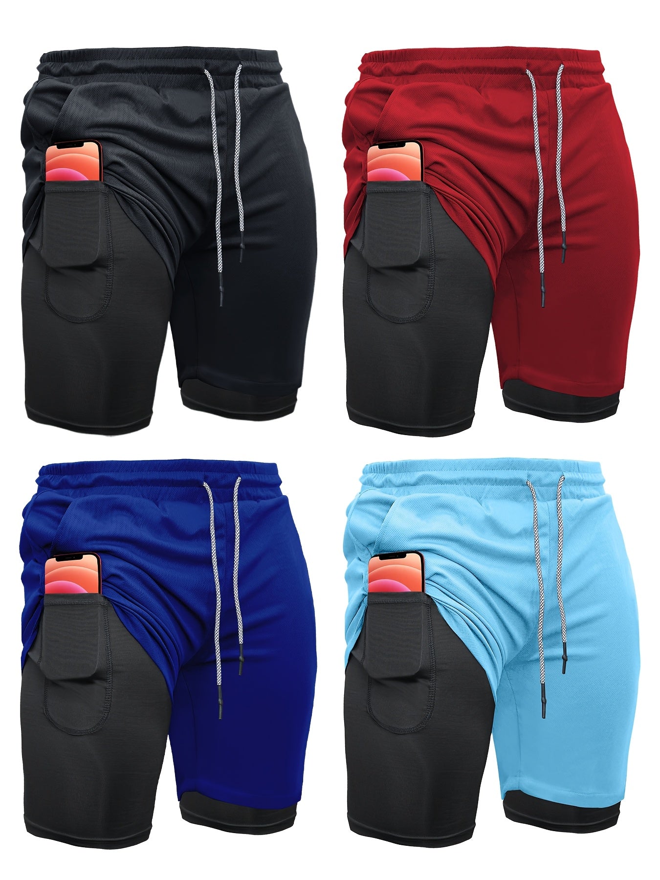 4pcs 2-in-1 High Stretch Men's Shorts