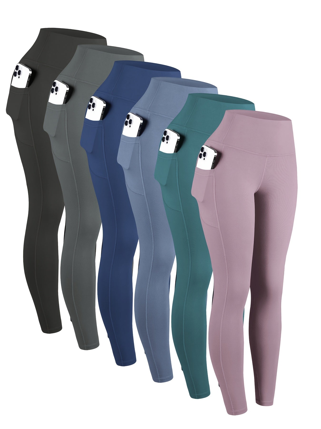 6pcs High Waisted Yoga Leggings With Pockets For Women