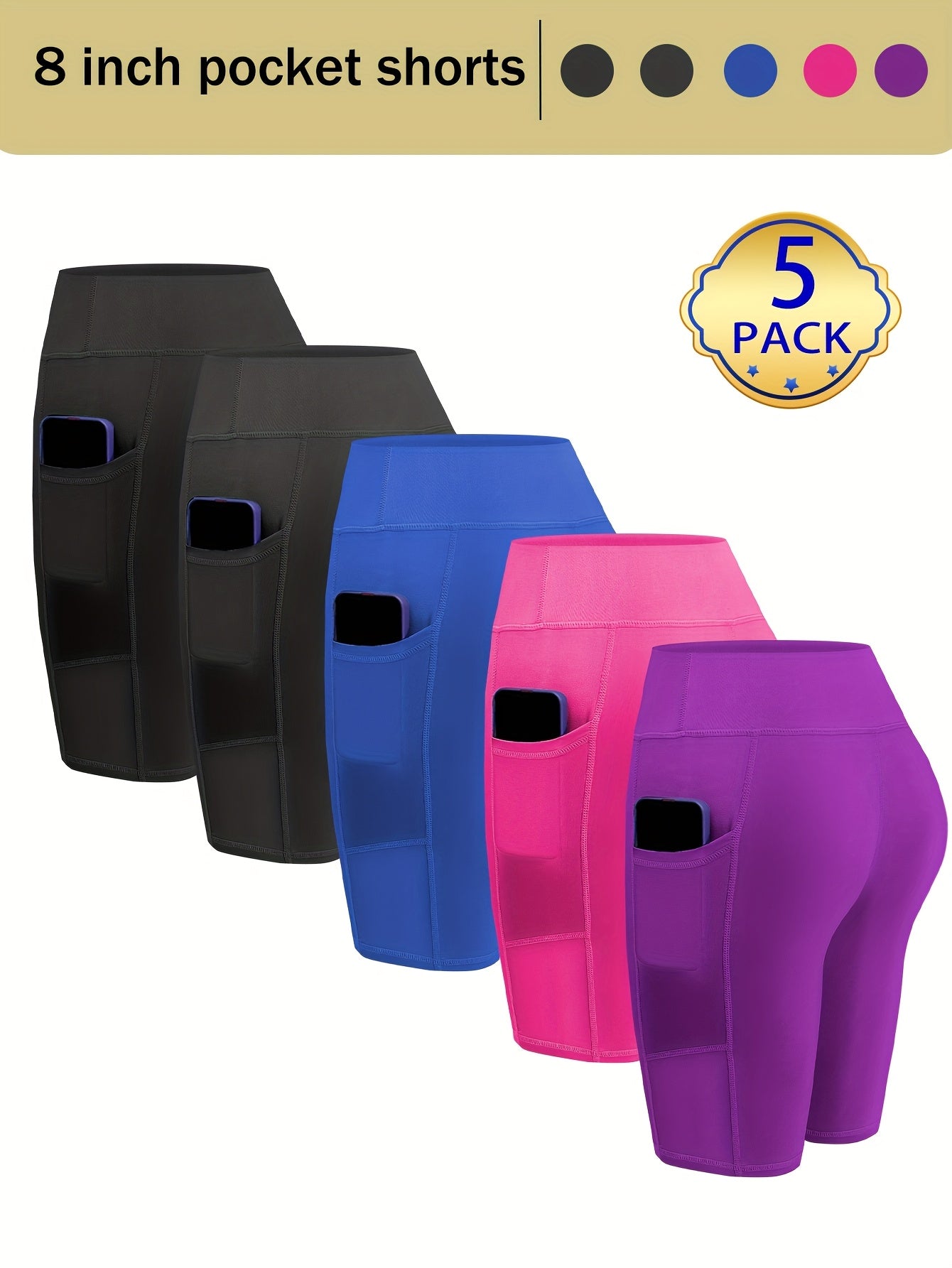 Women'S 5pcs High-Waisted Athletic Shorts Set