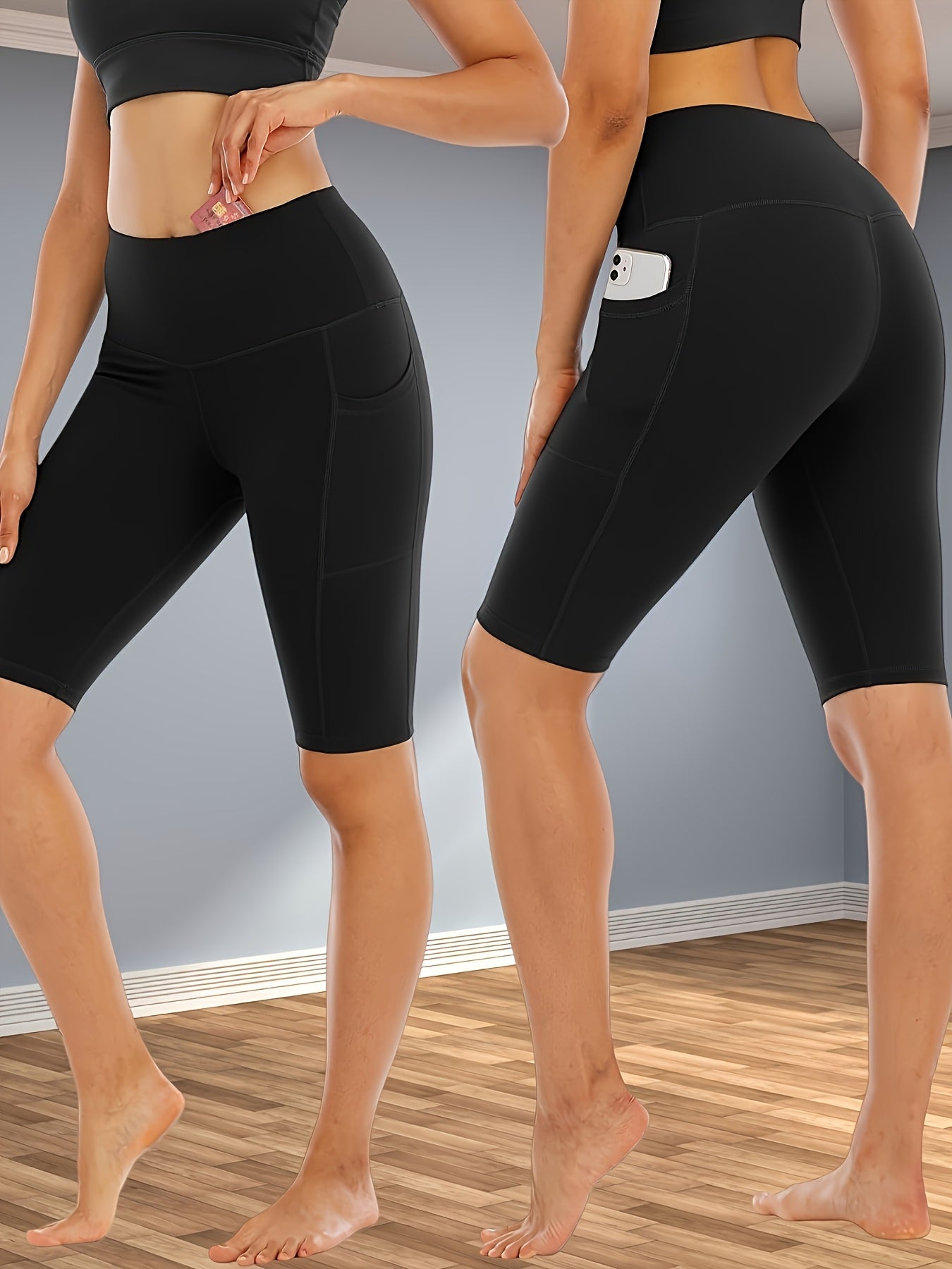 4pcs Women's High-Waisted Yoga Shorts with Side Pockets