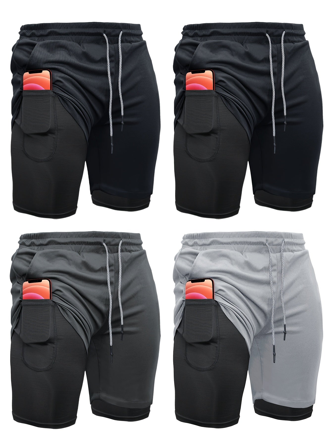 4pcs 2-in-1 High Stretch Men's Shorts
