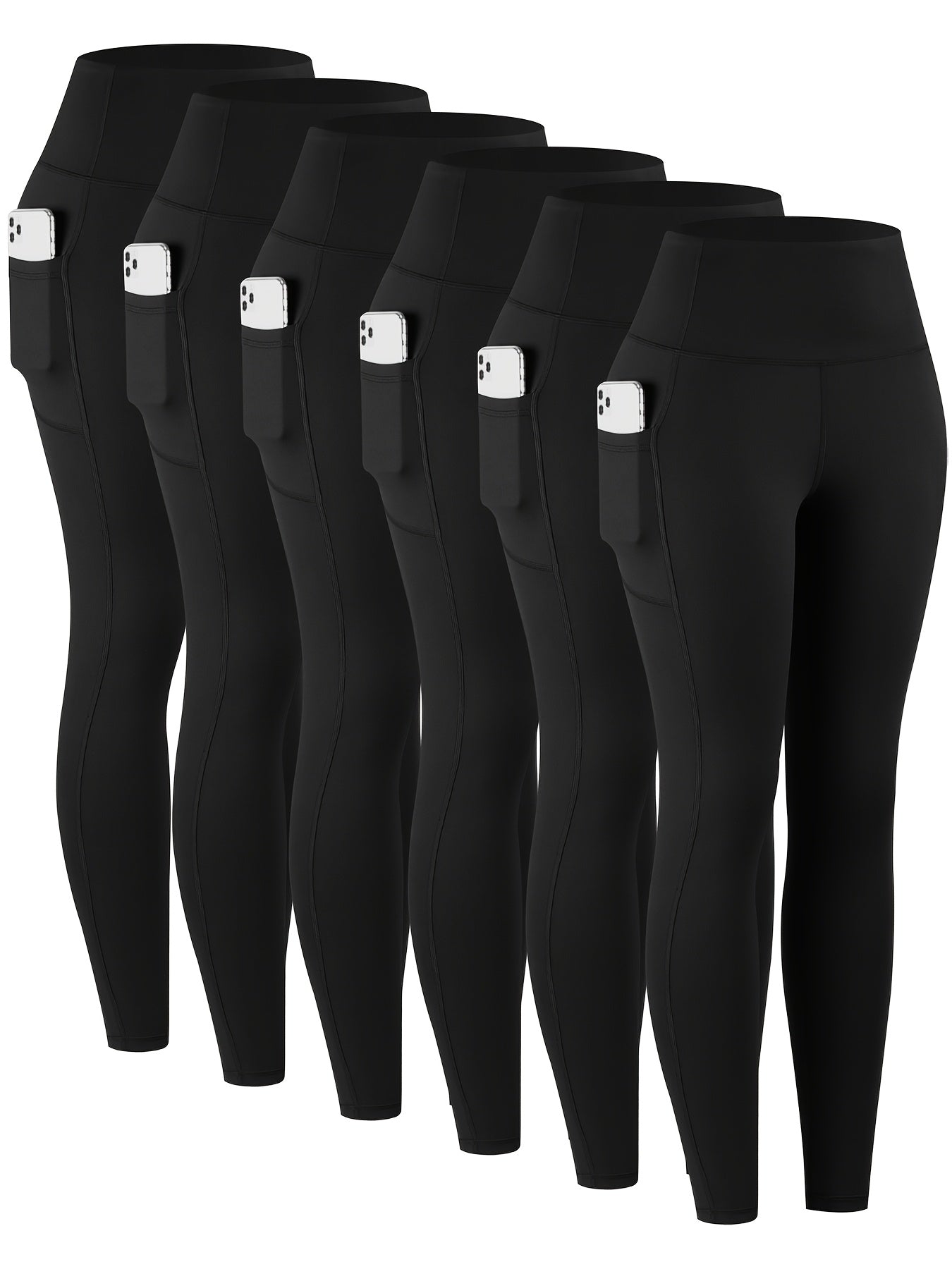 6pcs High Waisted Yoga Leggings With Pockets For Women