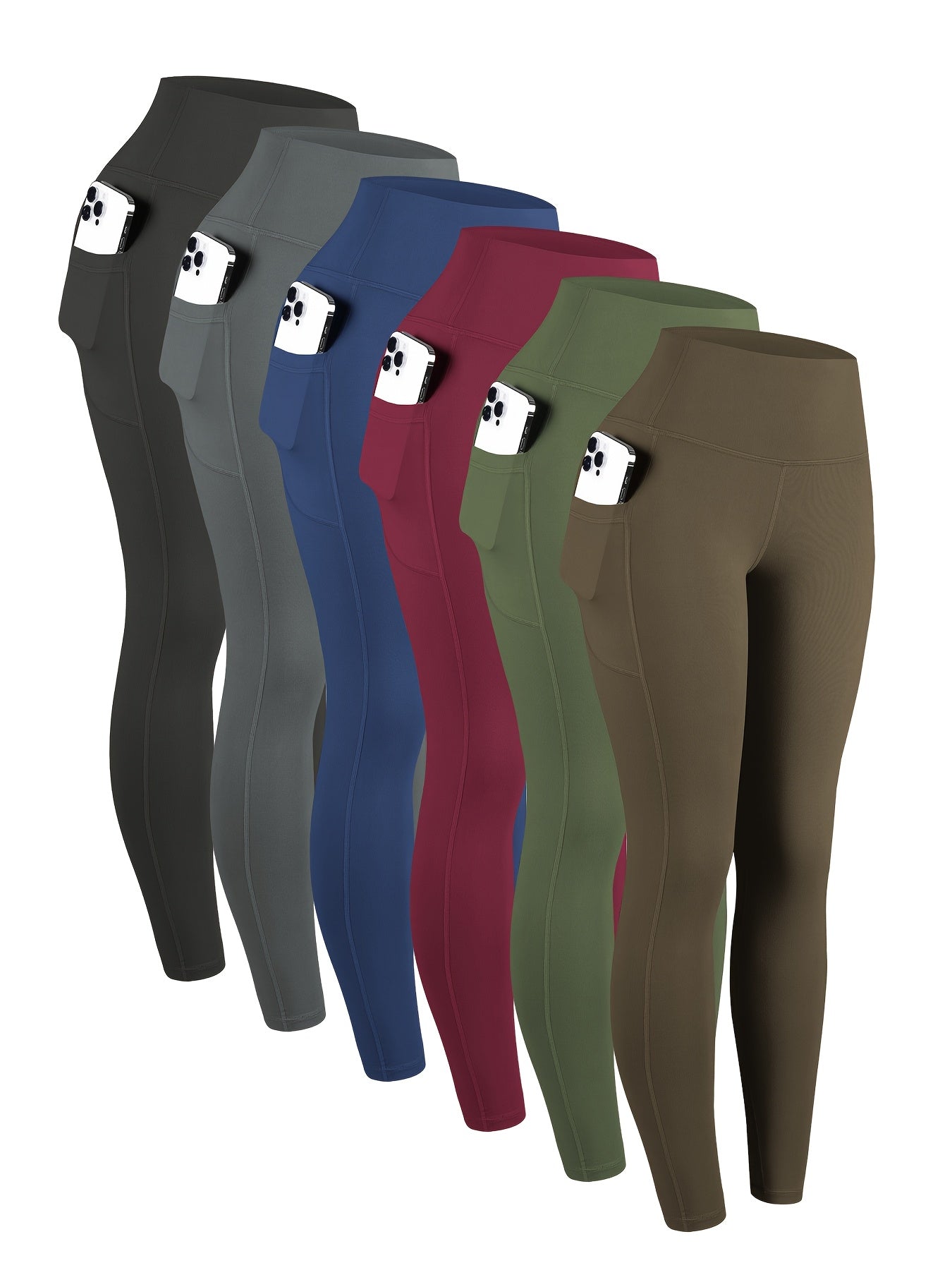 6pcs High Waisted Yoga Leggings With Pockets For Women