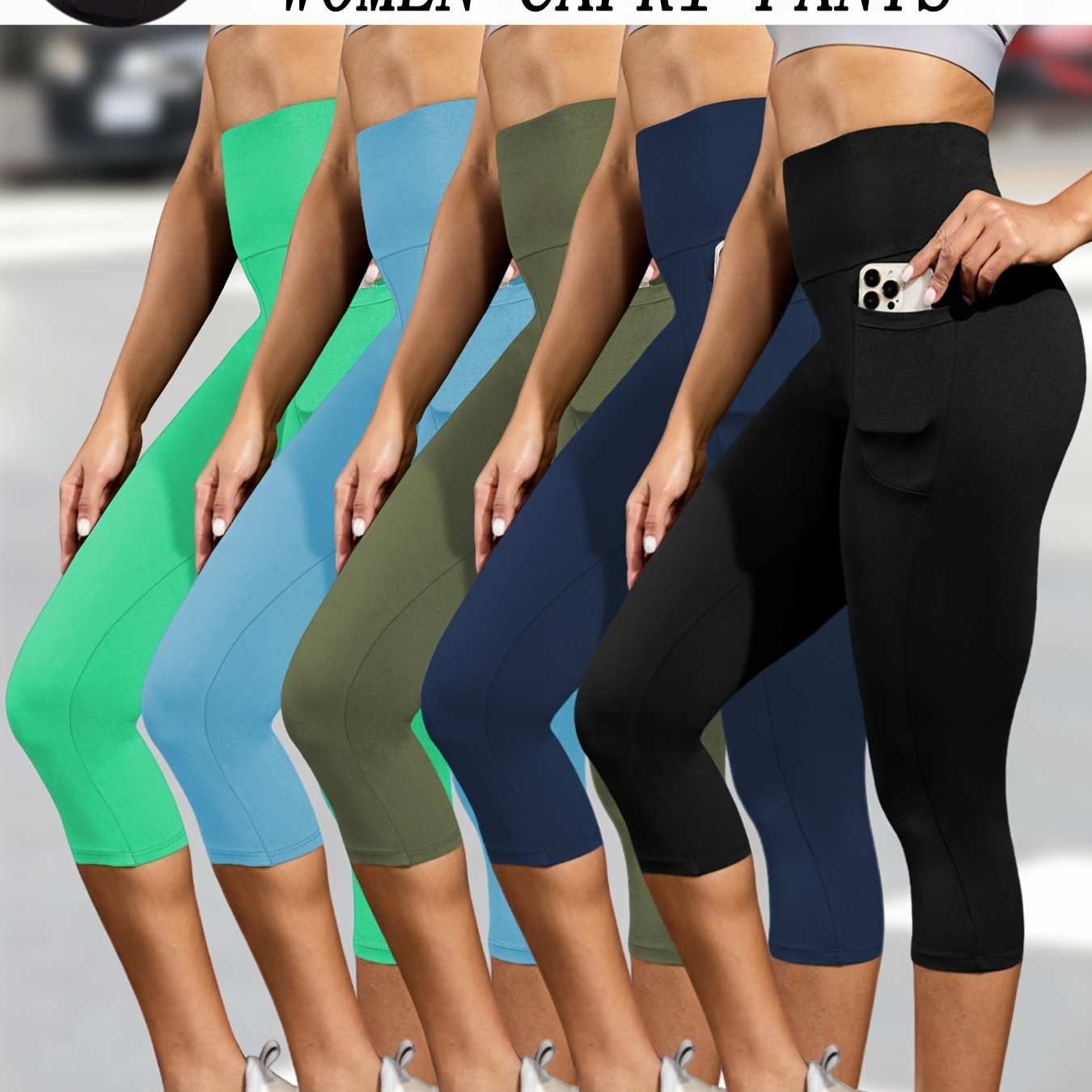 5 Pack Women'S High-Waisted Capri Pants with Pockets,