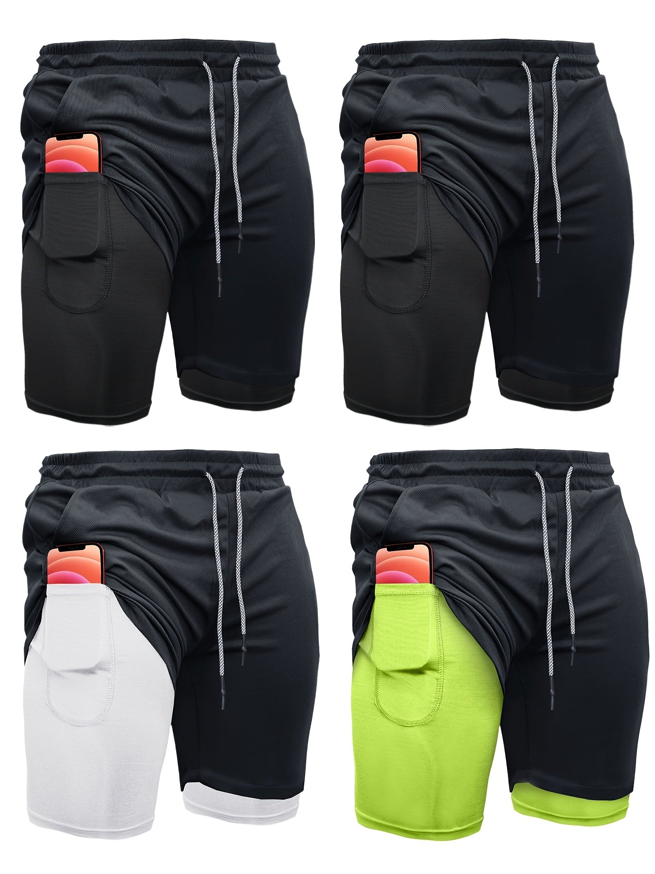 4pcs 2-in-1 High Stretch Men's Shorts
