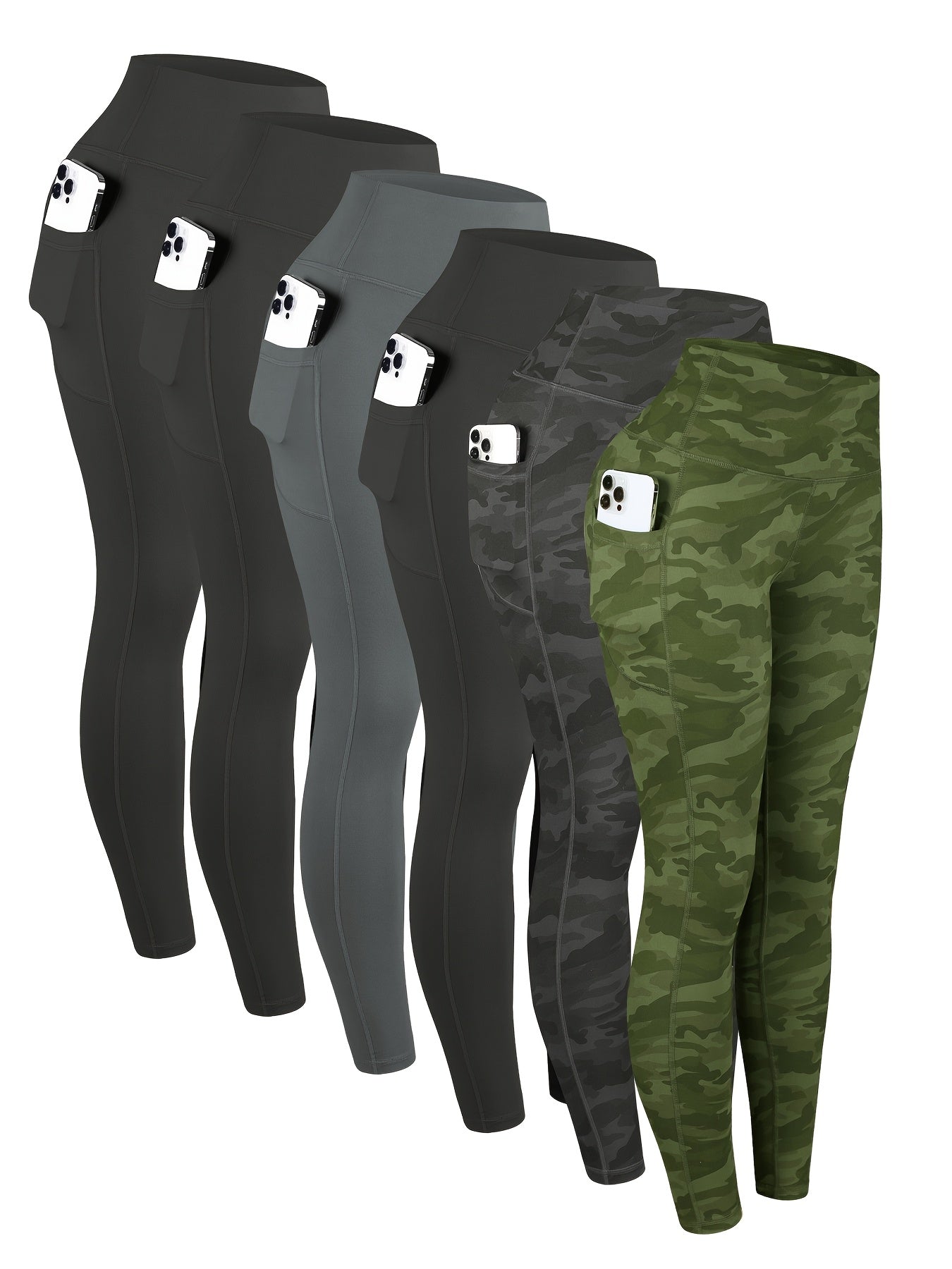 6pcs High Waisted Yoga Leggings With Pockets For Women