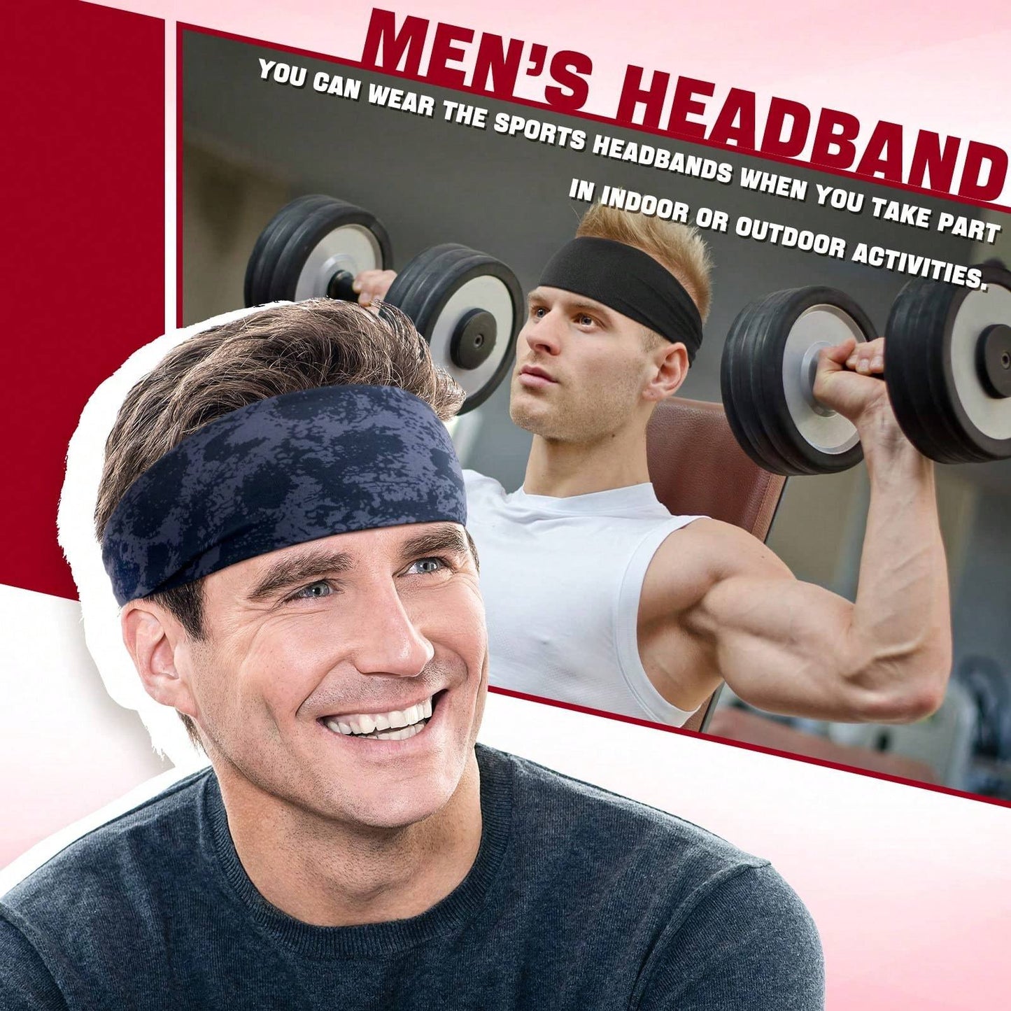 Men's Sweatbands For Workout, Sport Headbands, Durable Polyester