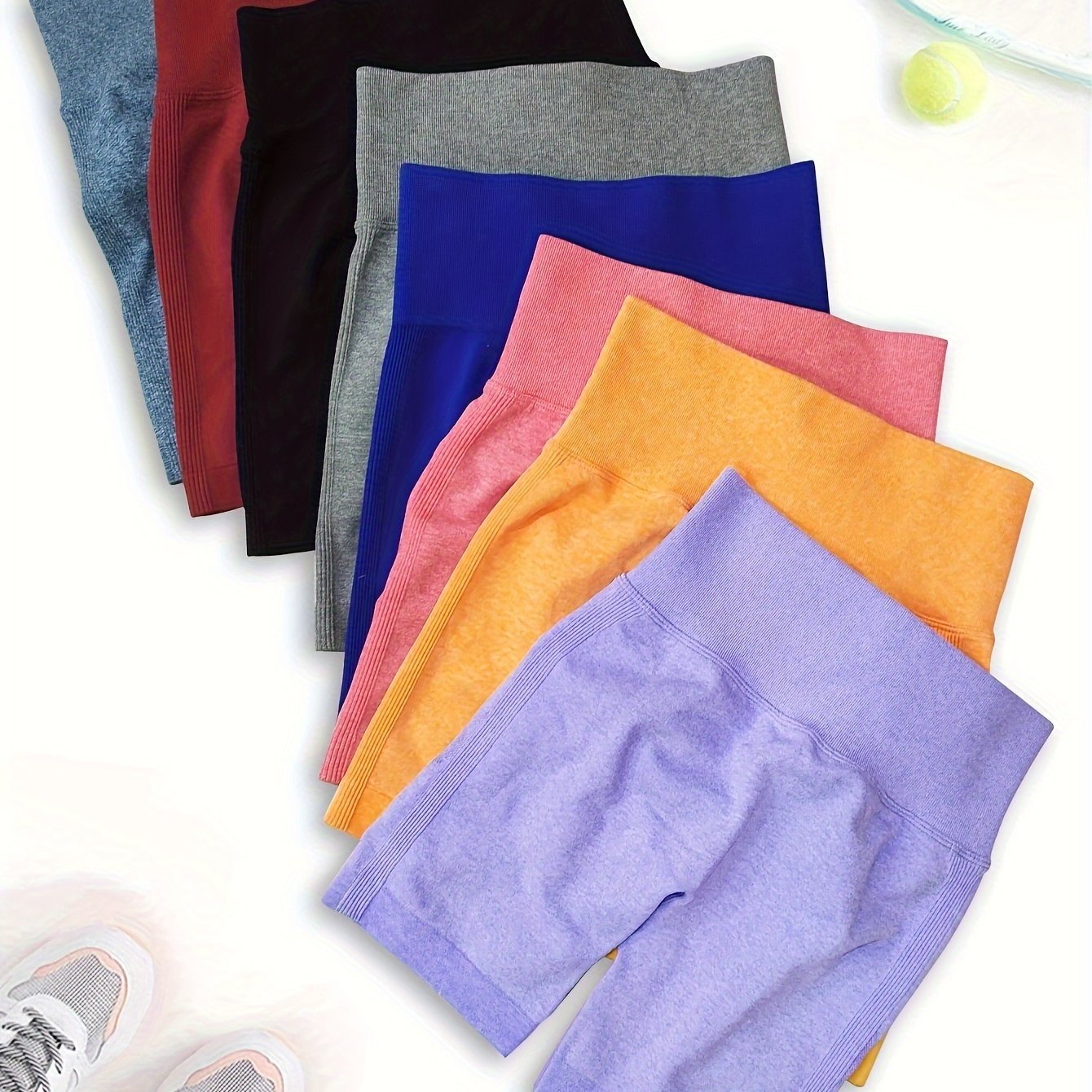 High Waisted 8pcs Solid Color Sports Shorts