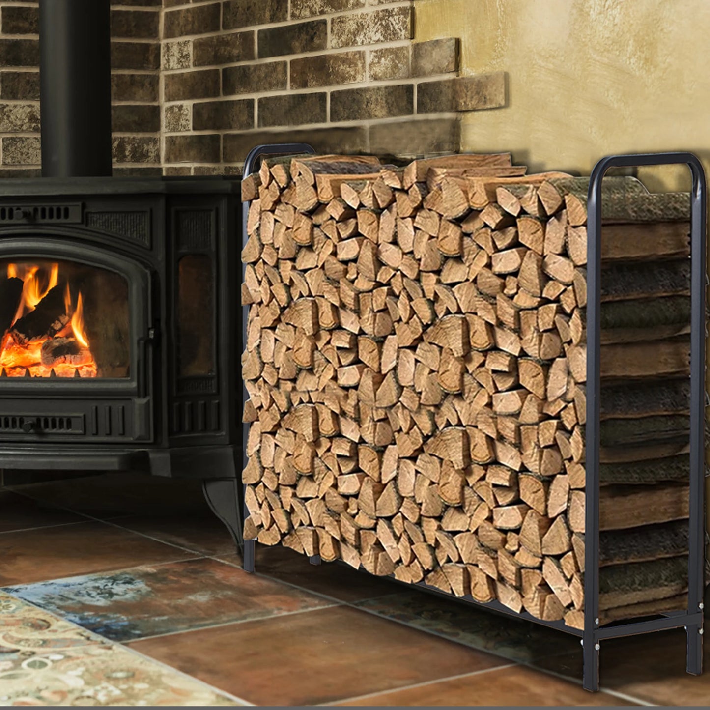 48" Large Metal Indoor Outdoor Fire Wood Log Rack With Cover