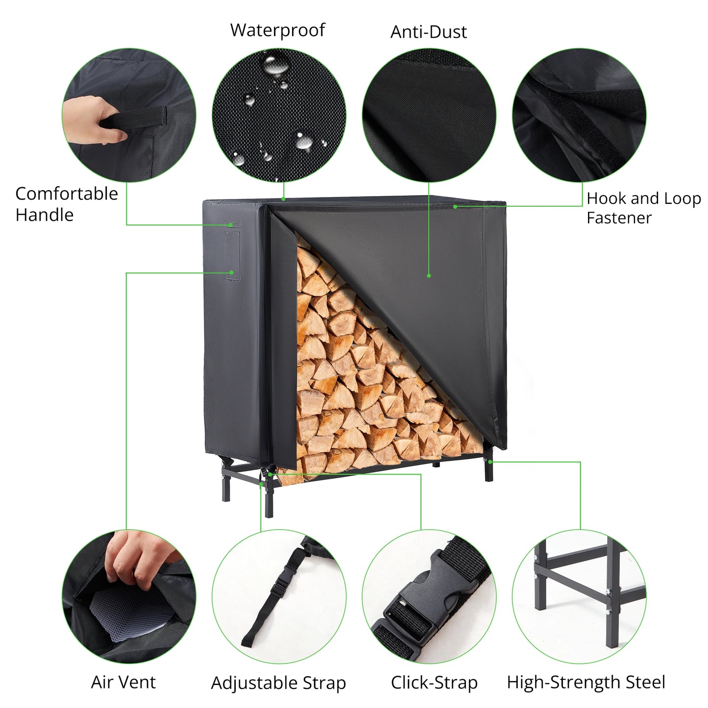 48" Large Metal Indoor Outdoor Fire Wood Log Rack With Cover