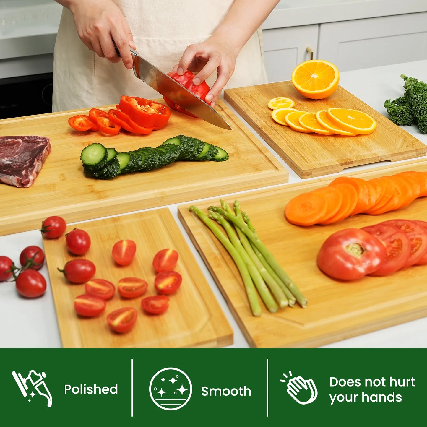 Extra Large Bamboo Cutting Board Set with Juice Groove