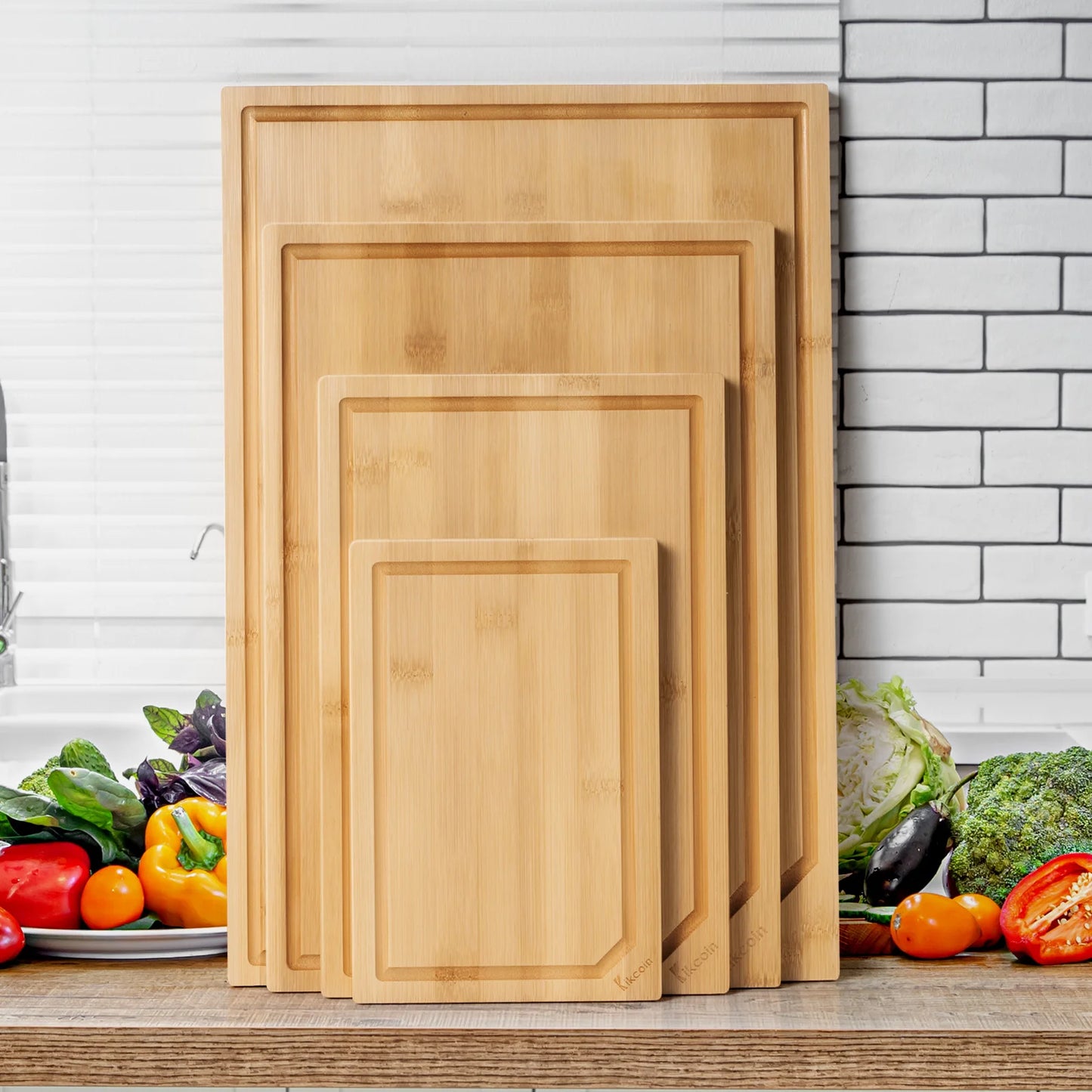 Extra Large Bamboo Cutting Board Set with Juice Groove