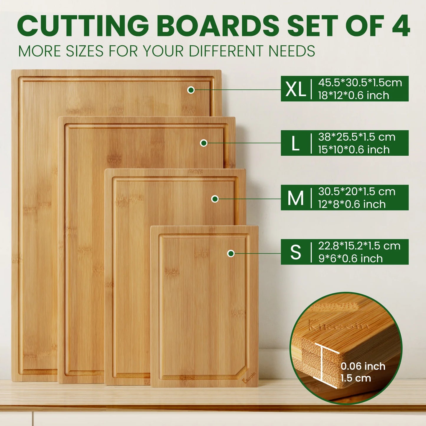 Extra Large Bamboo Cutting Board Set with Juice Groove