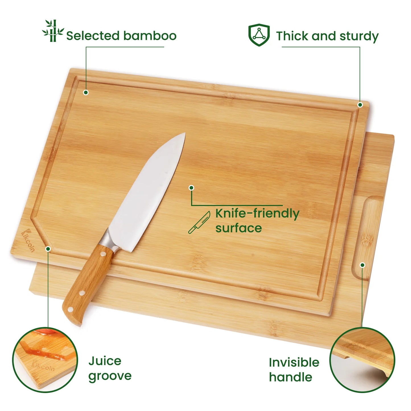 Extra Large Bamboo Cutting Board Set with Juice Groove