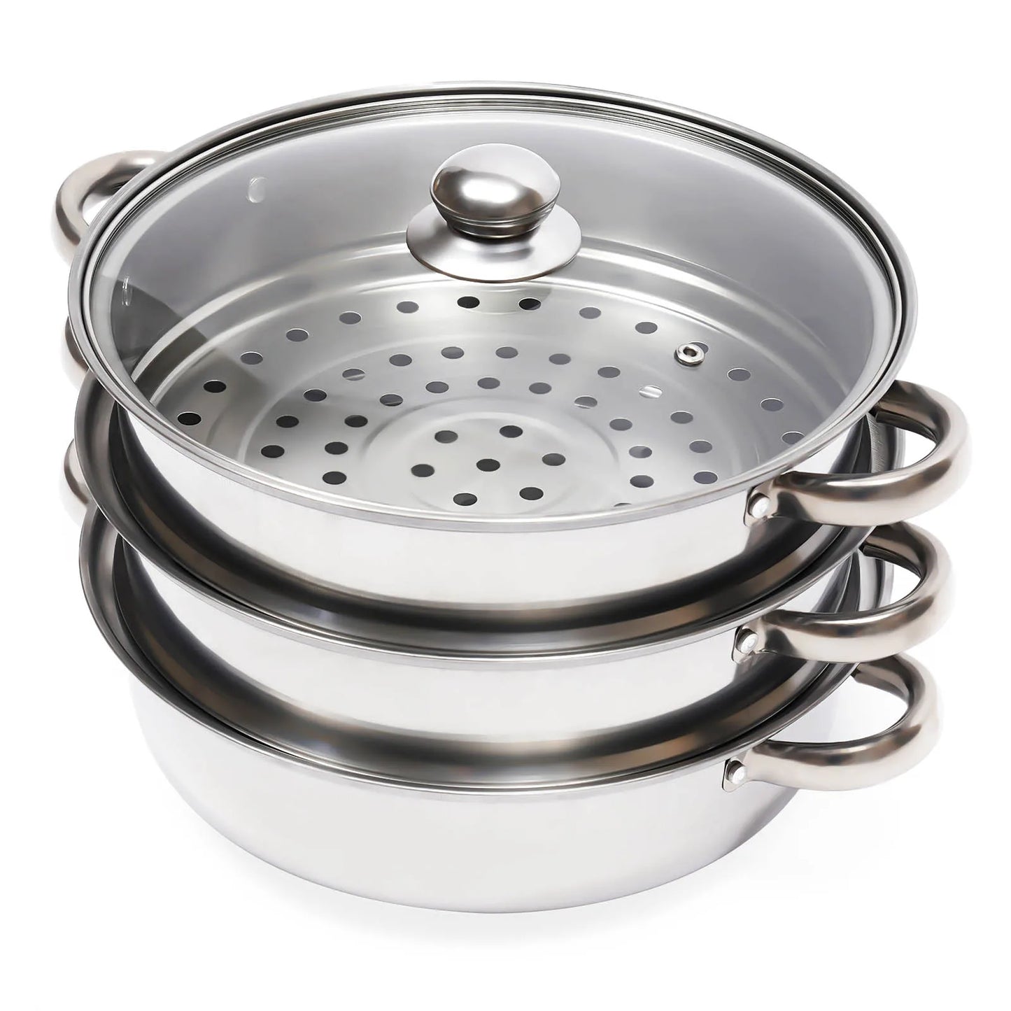 11 Inch Three Tier Stainless Steel Steamer with Glass Lid