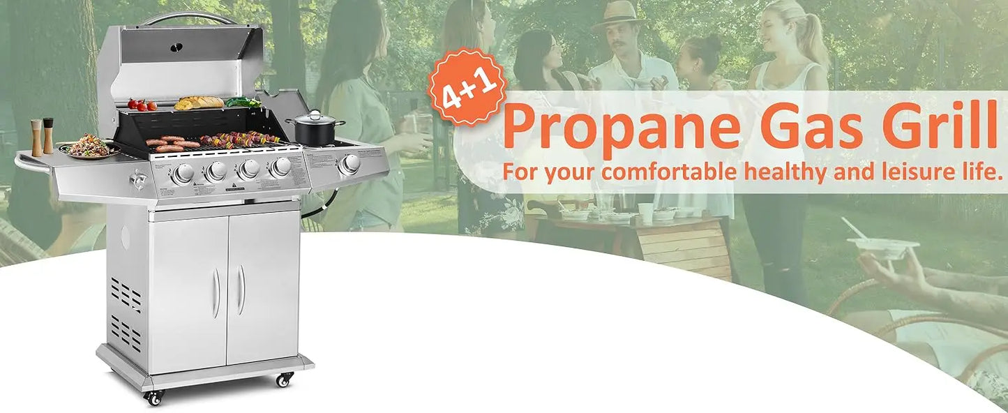 Propane Gas Grill with 4 Burners and Side Burner Assembly