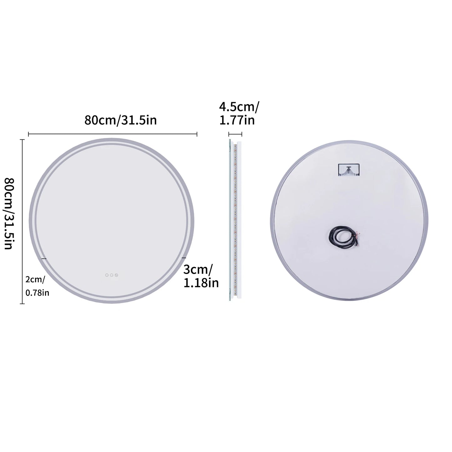 LUVODI 80cm Round Large LED Bathroom Mirror