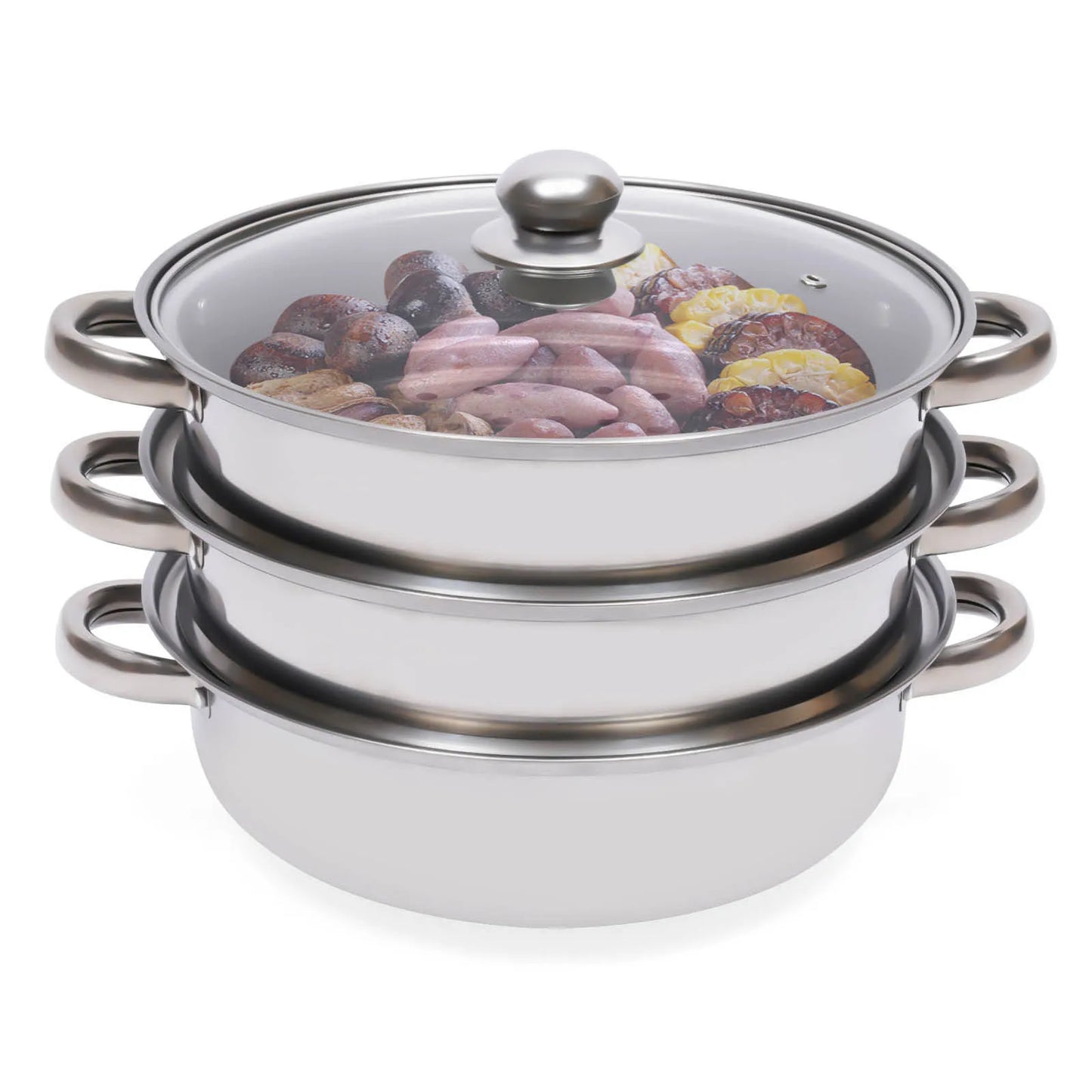11 Inch Three Tier Stainless Steel Steamer with Glass Lid