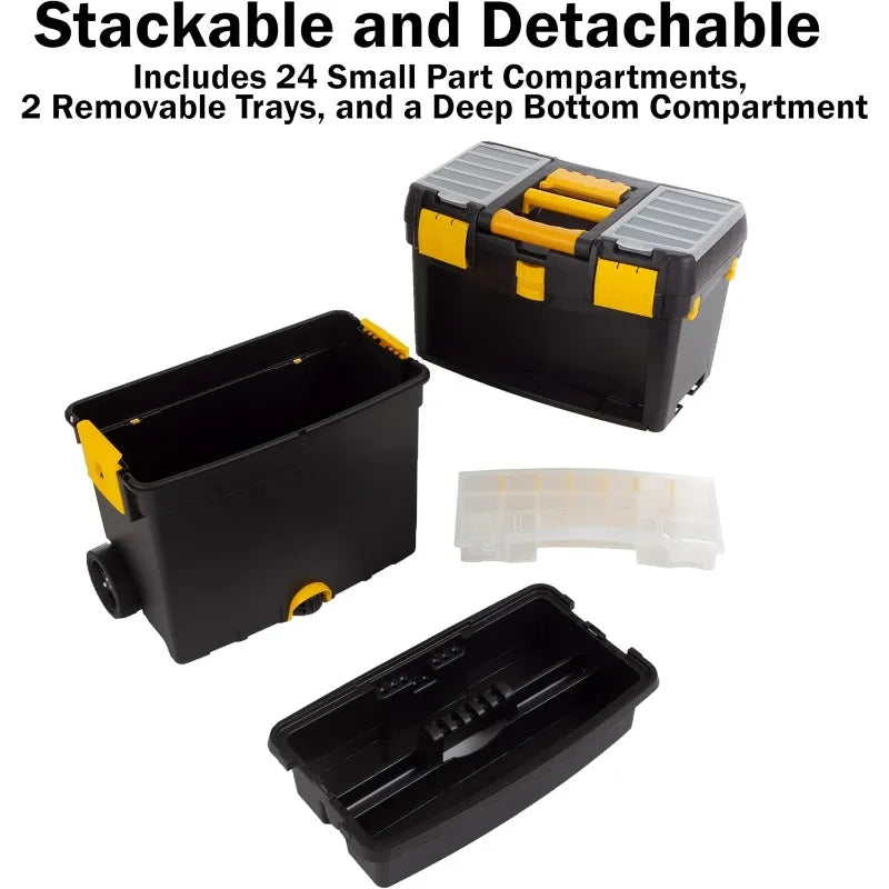 Rolling Tool Box with Wheels and Removable Organizer