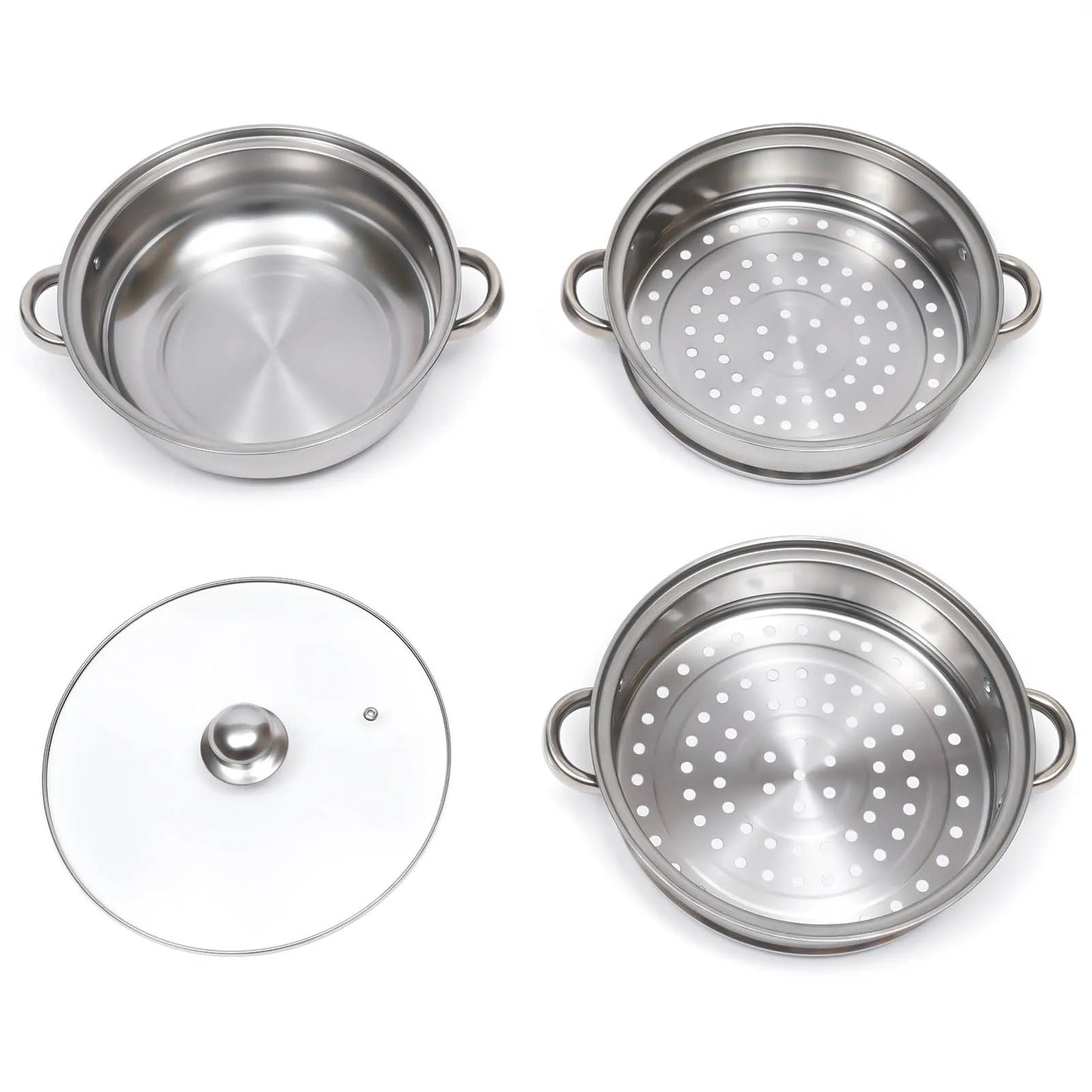 11 Inch Three Tier Stainless Steel Steamer with Glass Lid