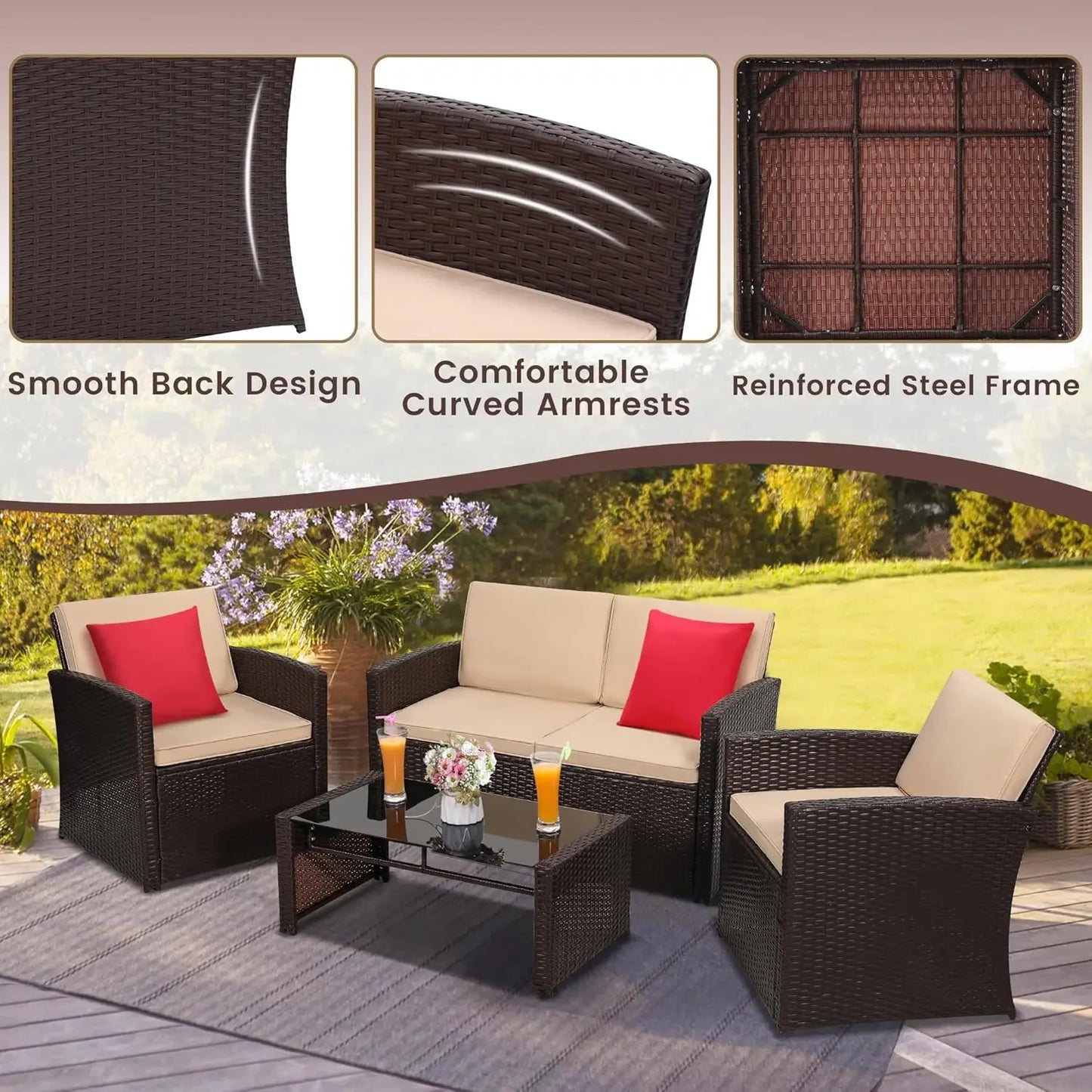 4 Pieces Patio Conversation Set,