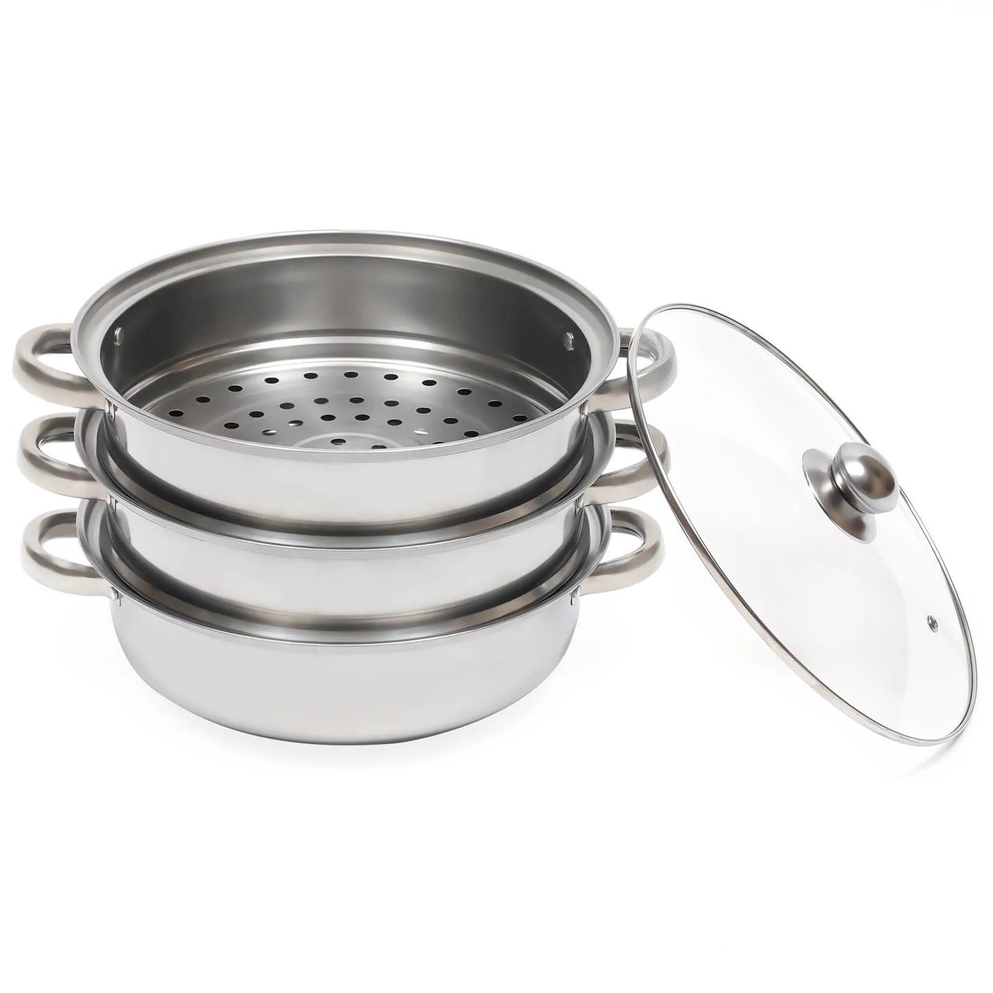 11 Inch Three Tier Stainless Steel Steamer with Glass Lid