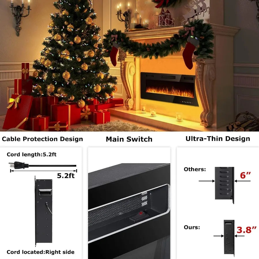 XMSJ UltraThin Electric Fireplace With Realistic Flame Visualization Technology Pro