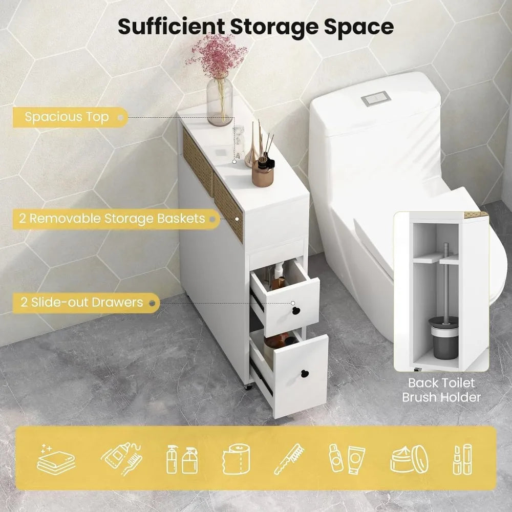 Narrow Rolling Bathroom Storage Cabinet