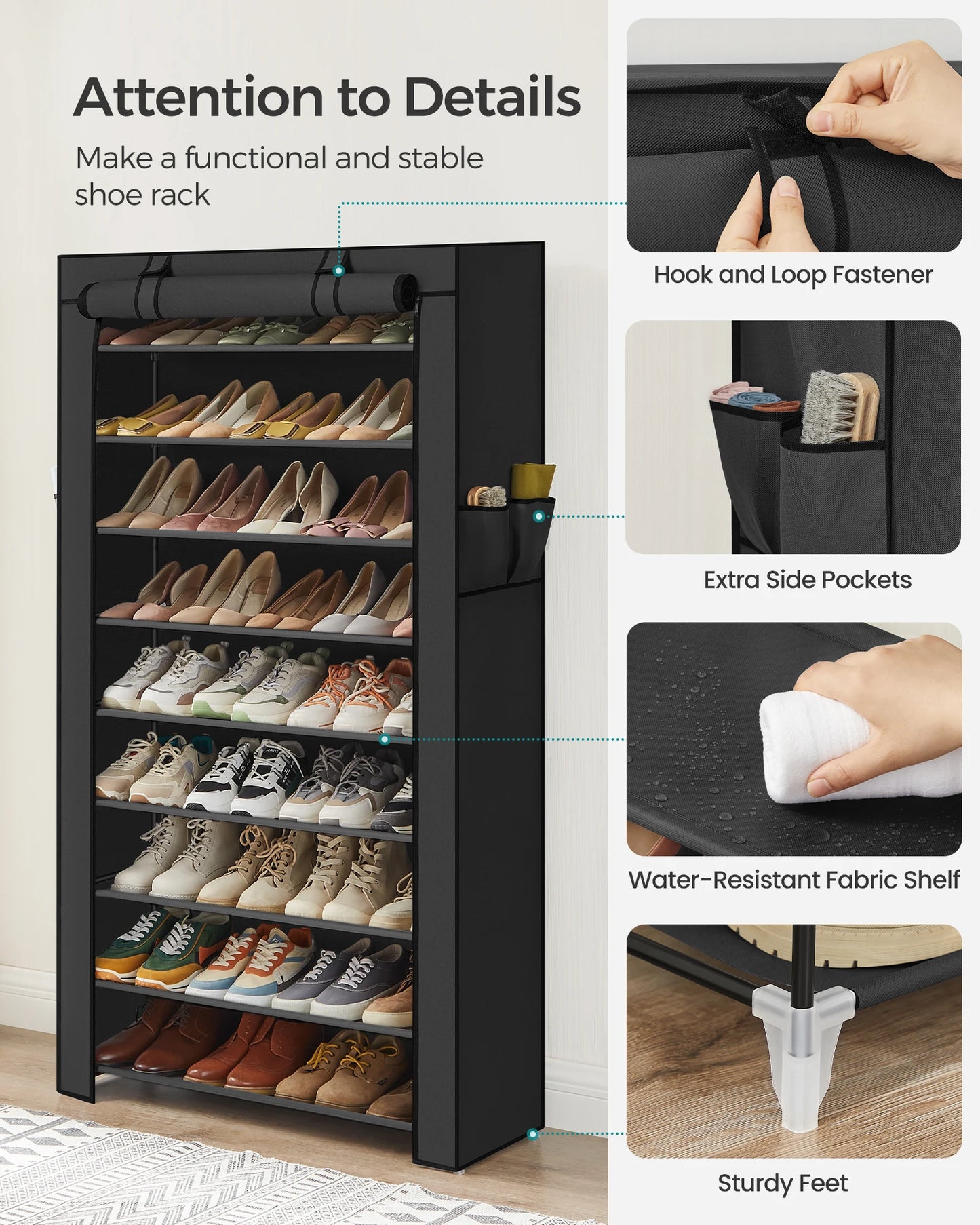 SONGMICS Shoe Rack, 9 Tier Shoe Organizer with Nonwoven Fabric Cover