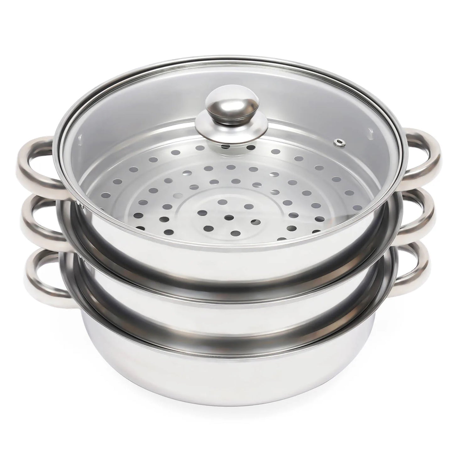 11 Inch Three Tier Stainless Steel Steamer with Glass Lid