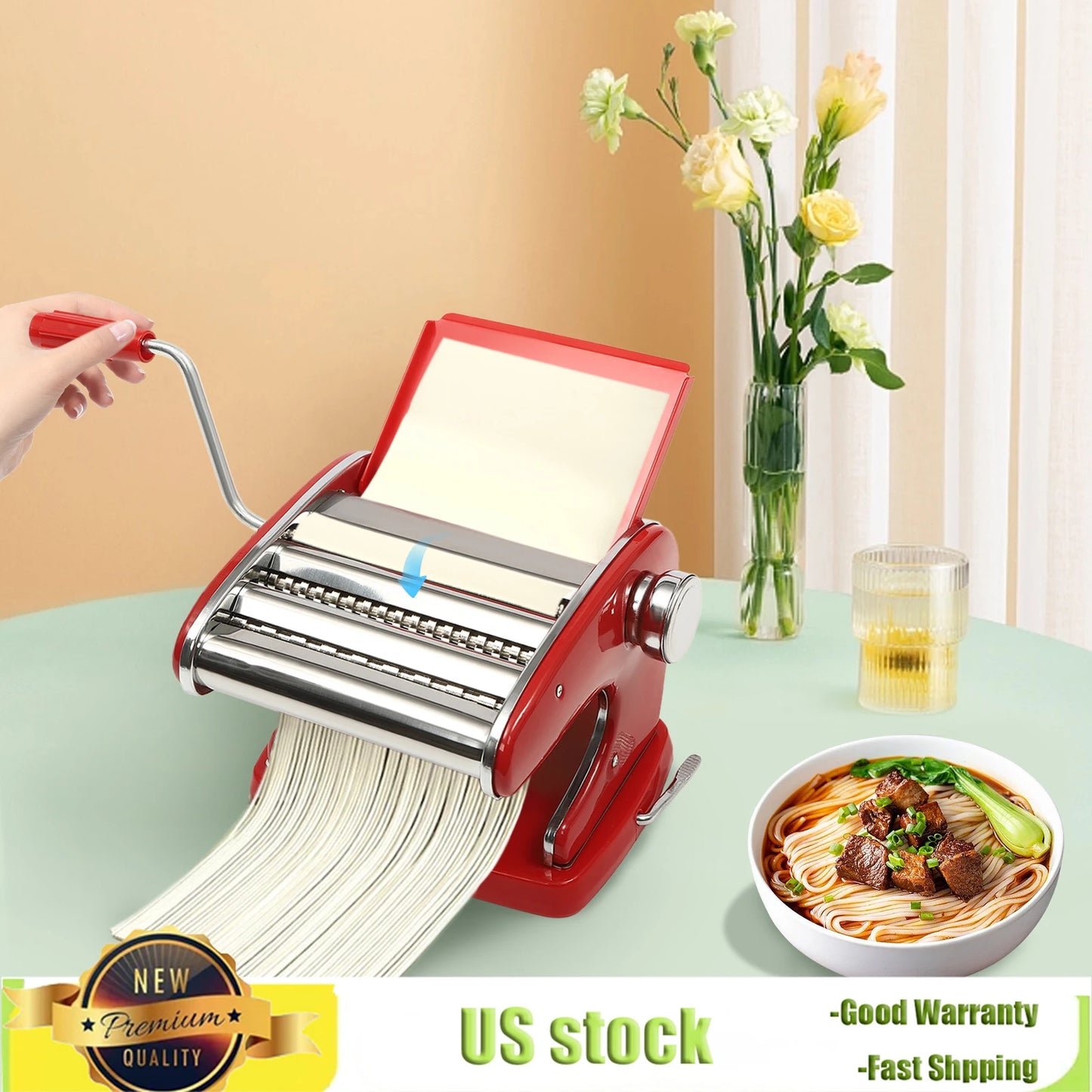 Bymaocar Manual Stainless Steel Noodle Maker with Adjustable Thickness