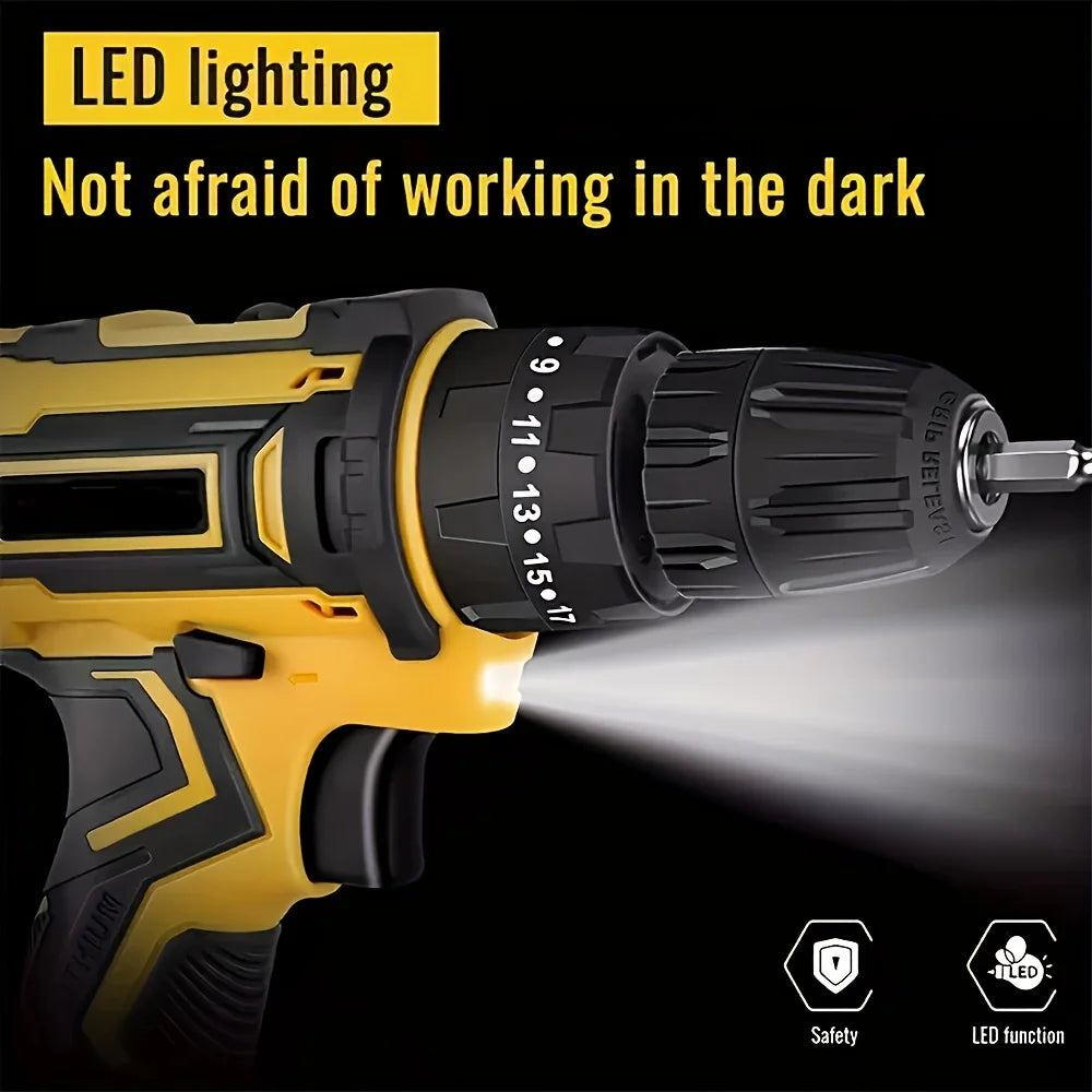 Kzreect 21V Cordless Impact Drill Kit , with Variable-Speed, LED Light, Tool Kit, Rechargeable Li-ion Battery, for Garden DIY