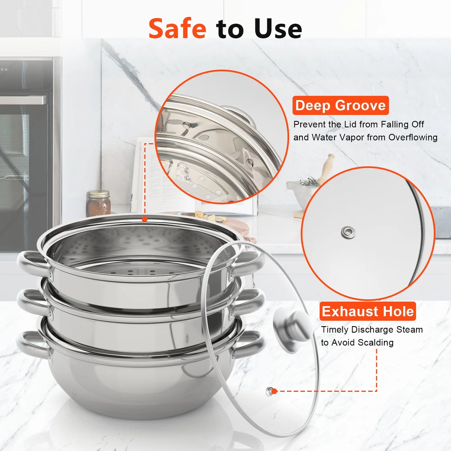 11 Inch Three Tier Stainless Steel Steamer with Glass Lid