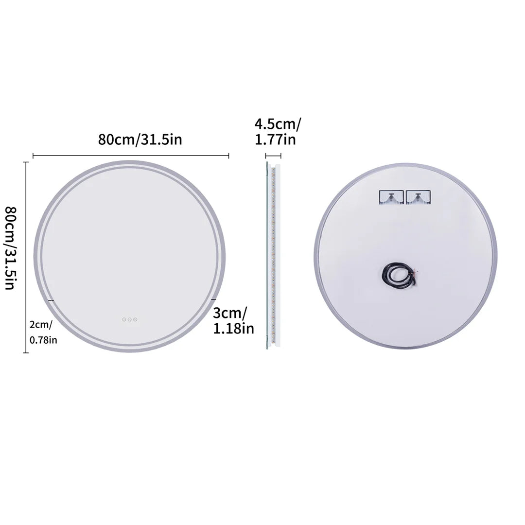LUVODI 80cm Round Large LED Bathroom Mirror