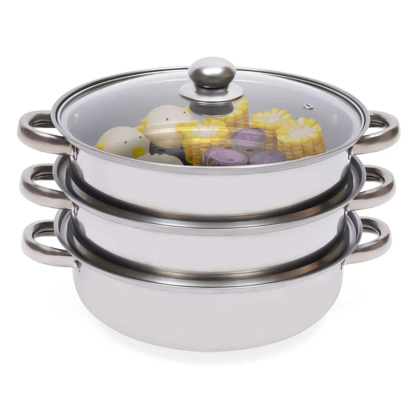 11 Inch Three Tier Stainless Steel Steamer with Glass Lid