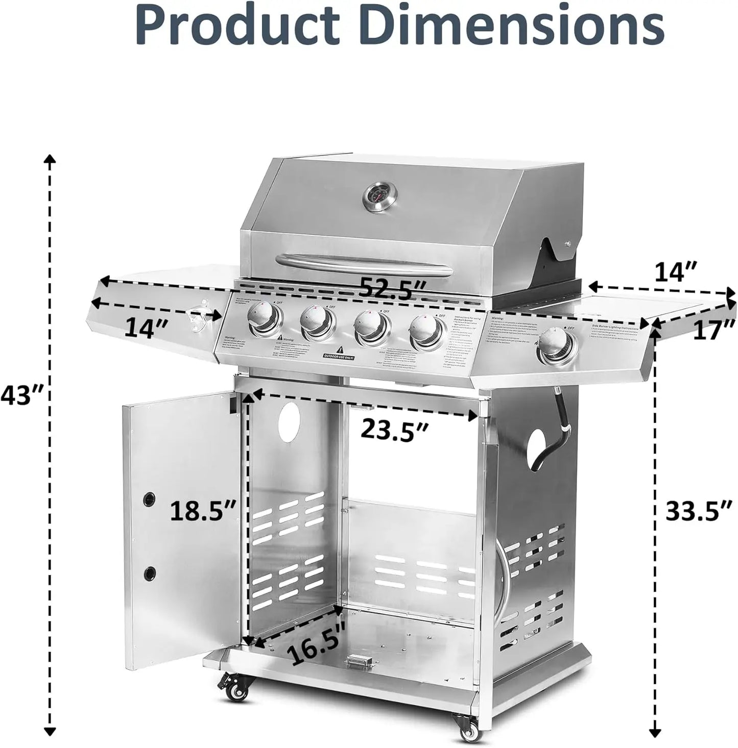 Propane Gas Grill with 4 Burners and Side Burner Assembly