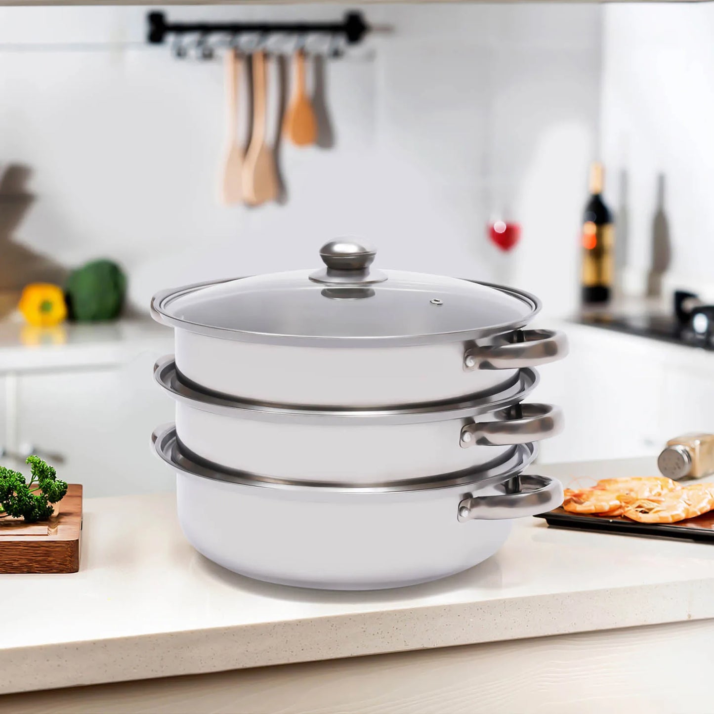 11 Inch Three Tier Stainless Steel Steamer with Glass Lid
