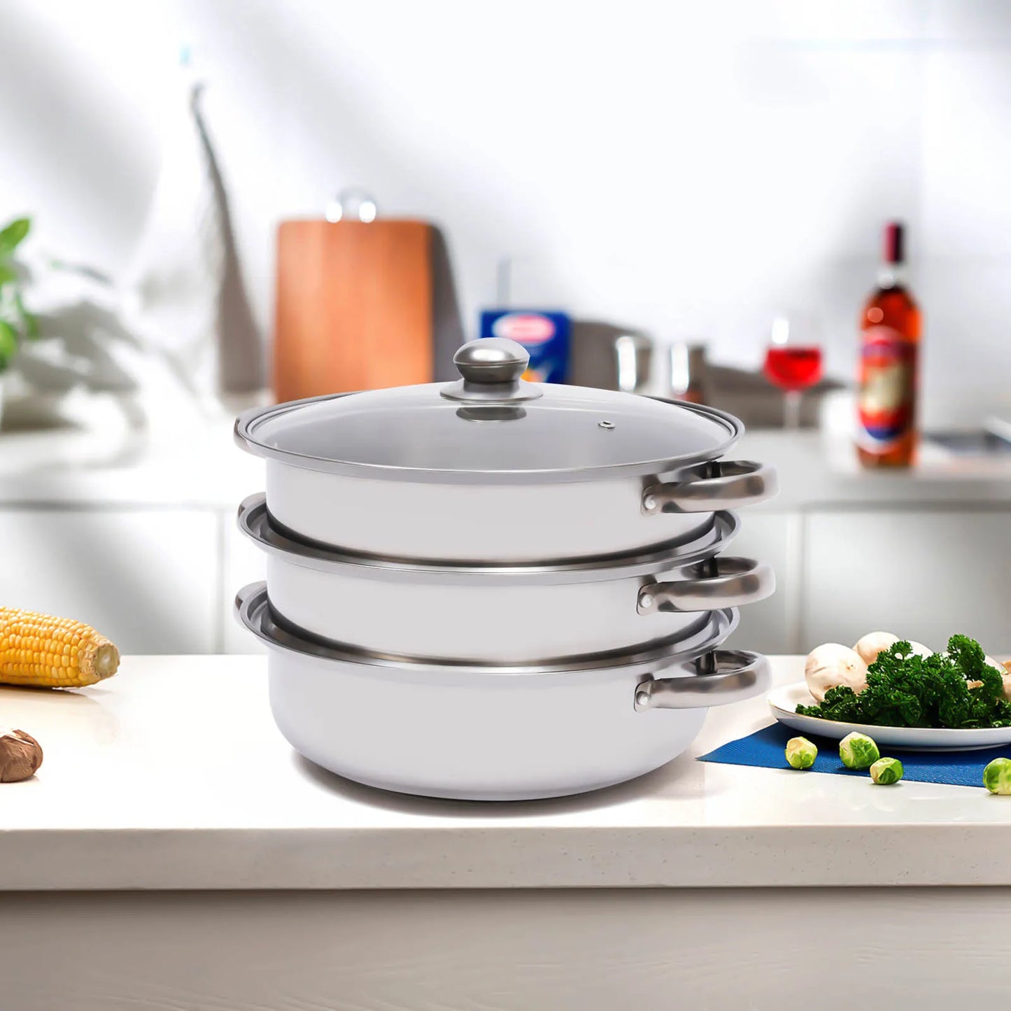 11 Inch Three Tier Stainless Steel Steamer with Glass Lid